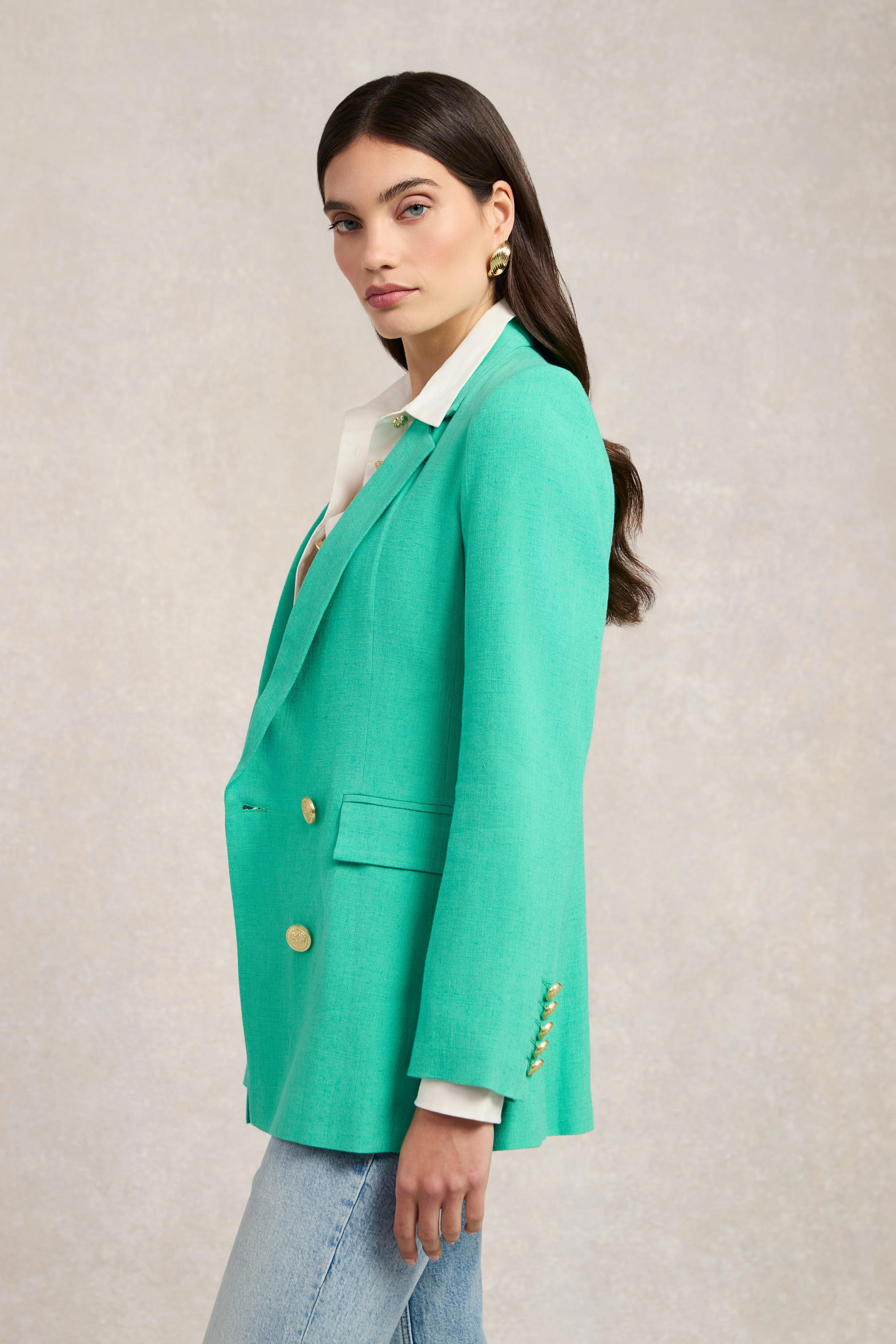 Double Breasted Blazer (Jade Linen)