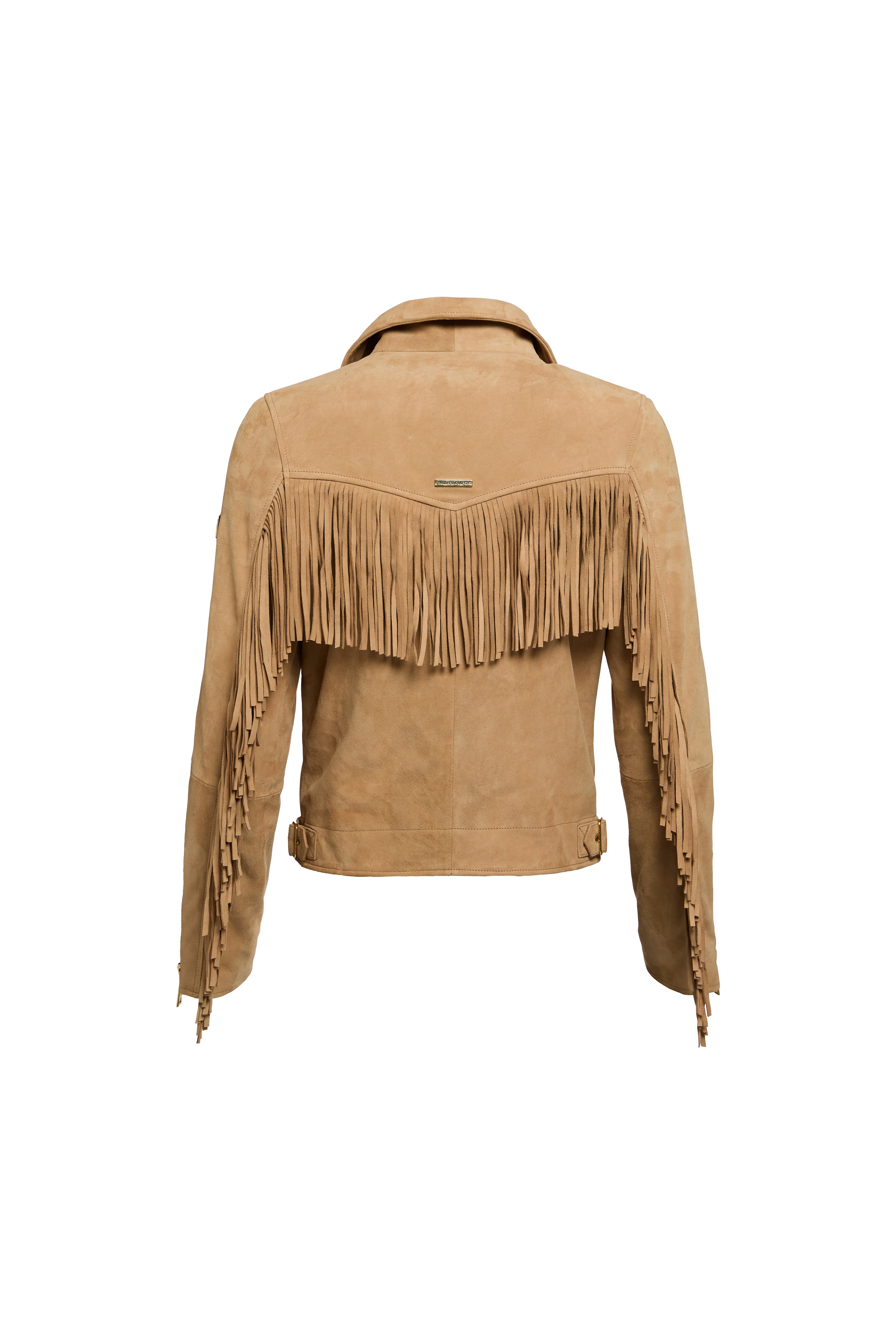 Fringed Suede Biker Jacket (Camel)