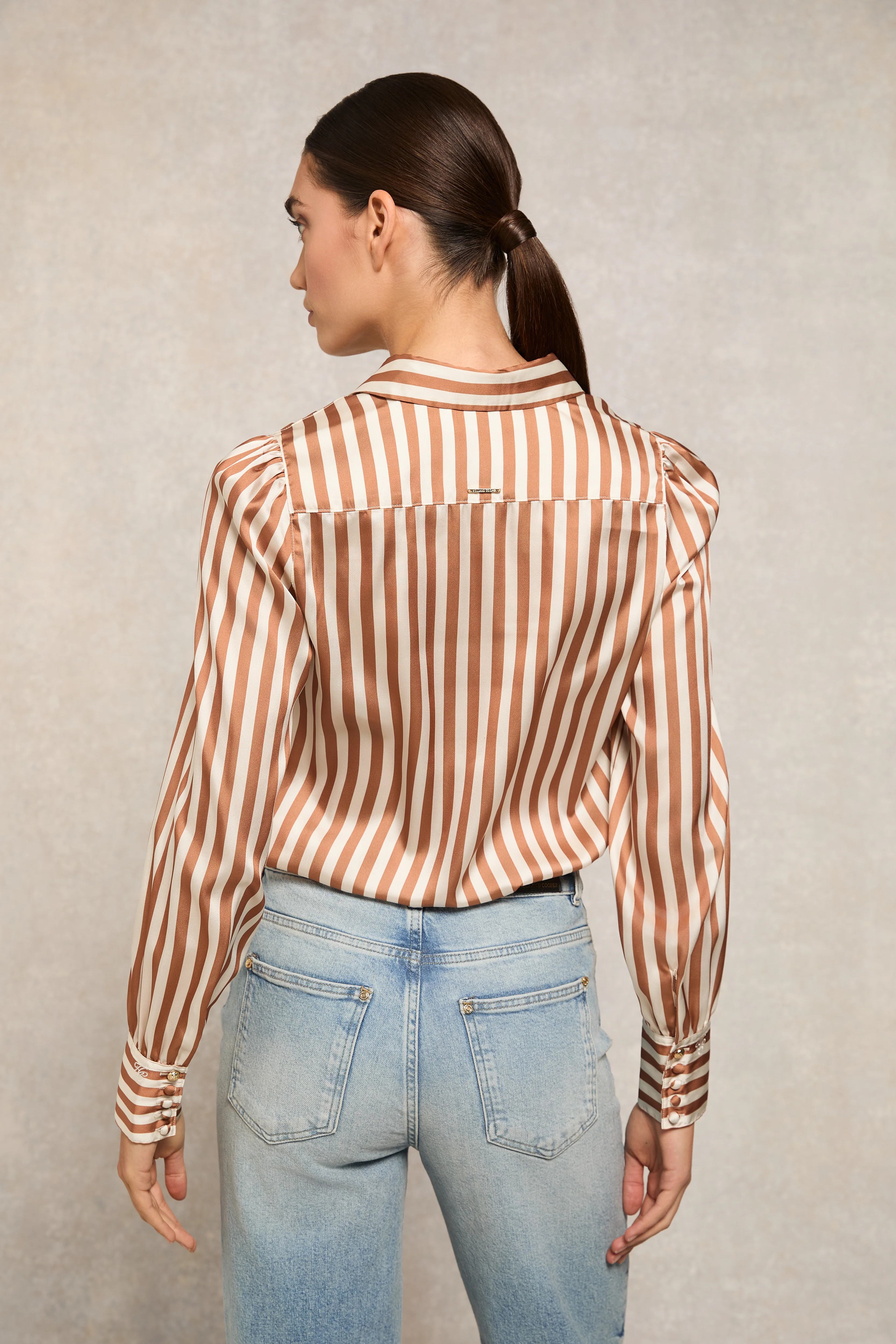 Isla Satin Shirt (Terracotta Stripe)