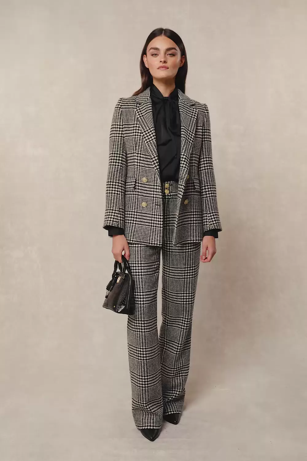 High Waisted Straight Trouser (Large Scale Prince of Wales Mono)