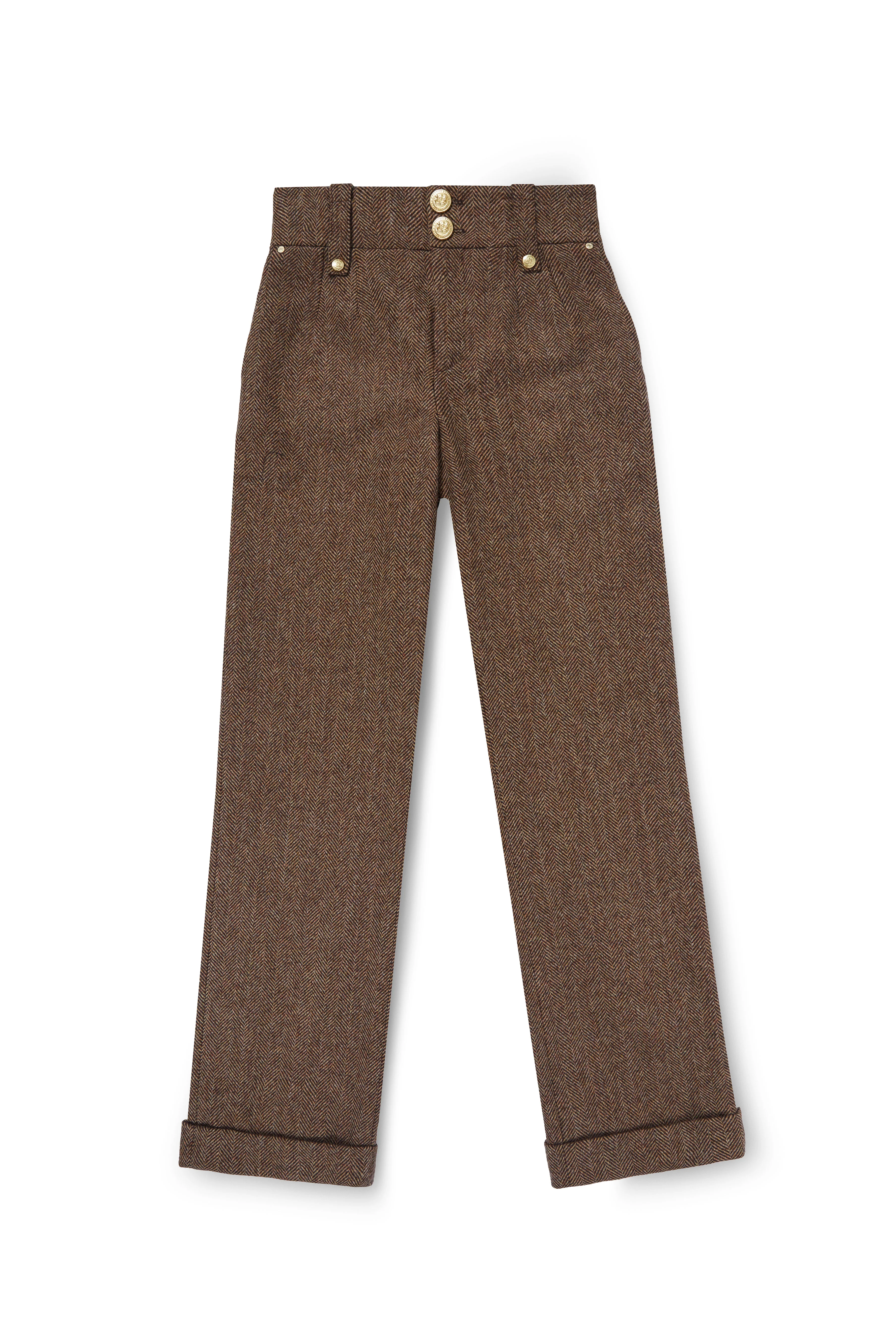 High Waisted Wide Leg Trouser (Large Scale Brown Herringbone)