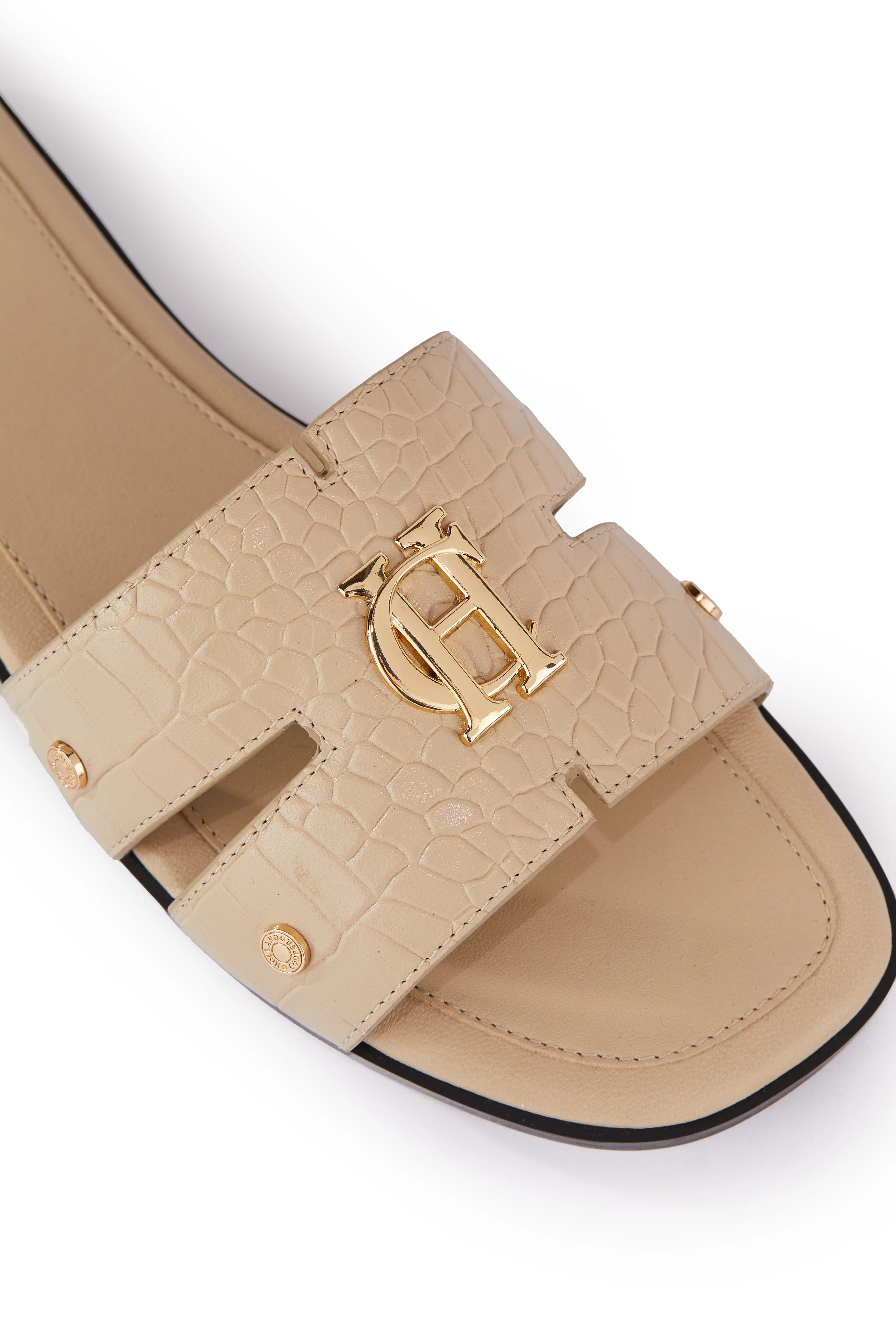 Monogram Slides (Taupe Croc)