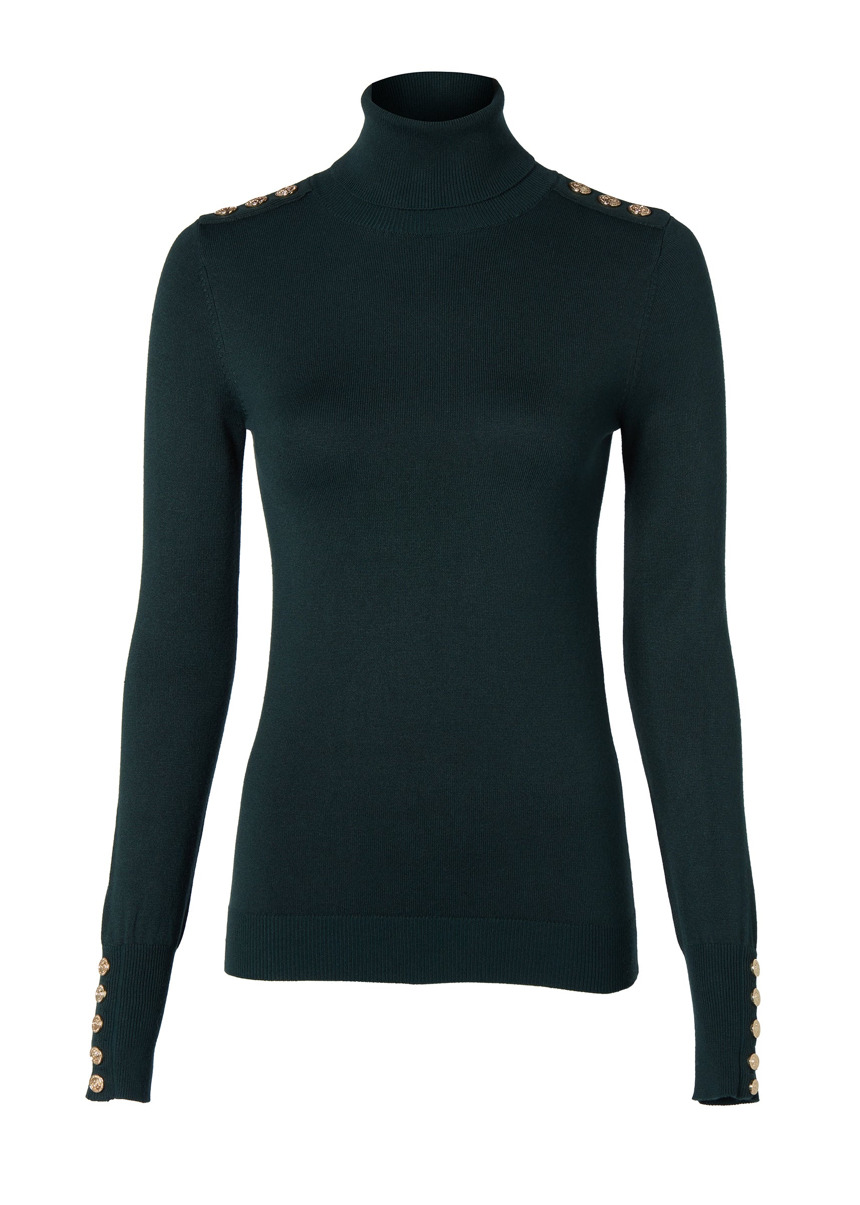 Buttoned Knit Roll Neck (Deep Emerald)