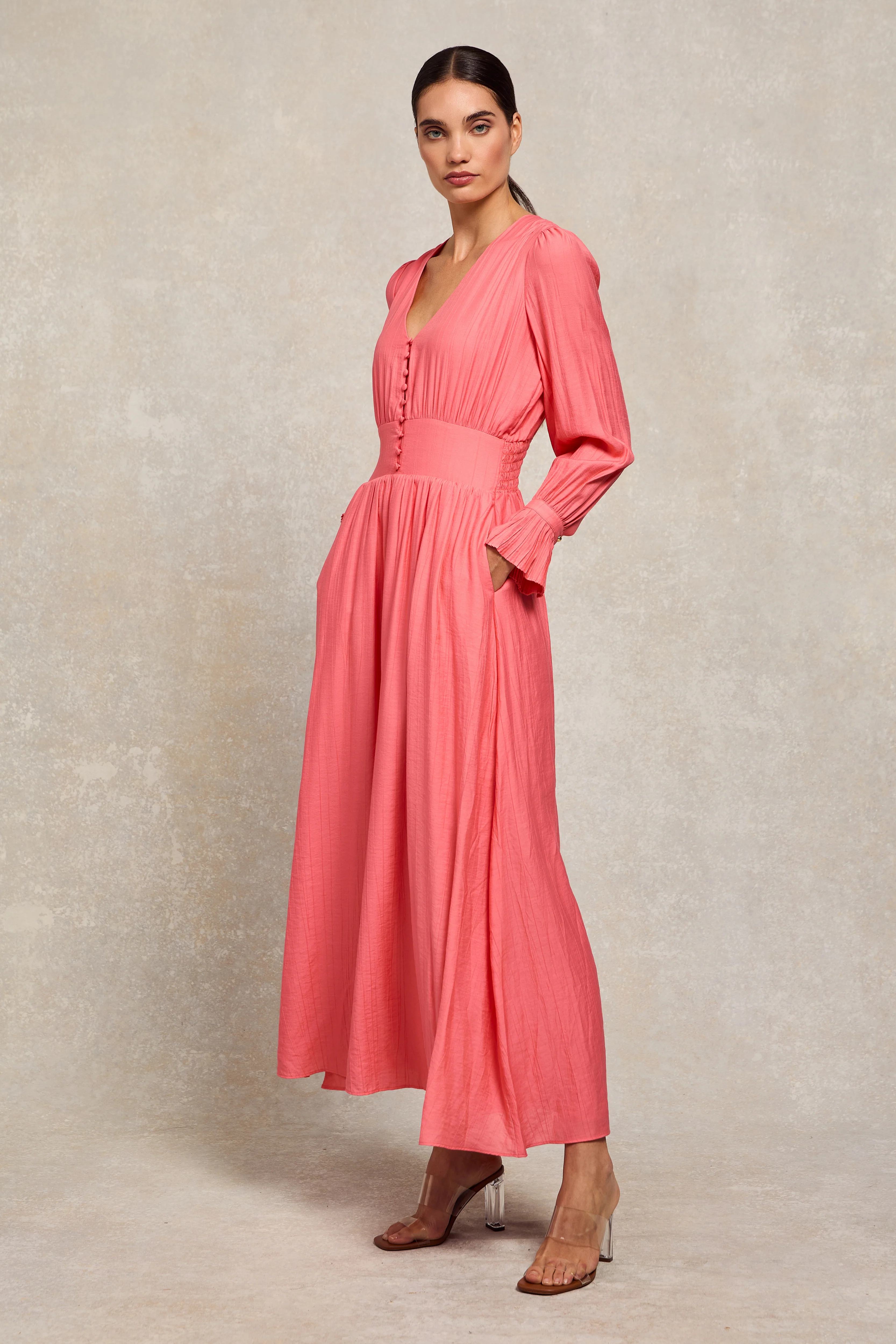 Phoebe V-Neck Maxi Dress (Coral)