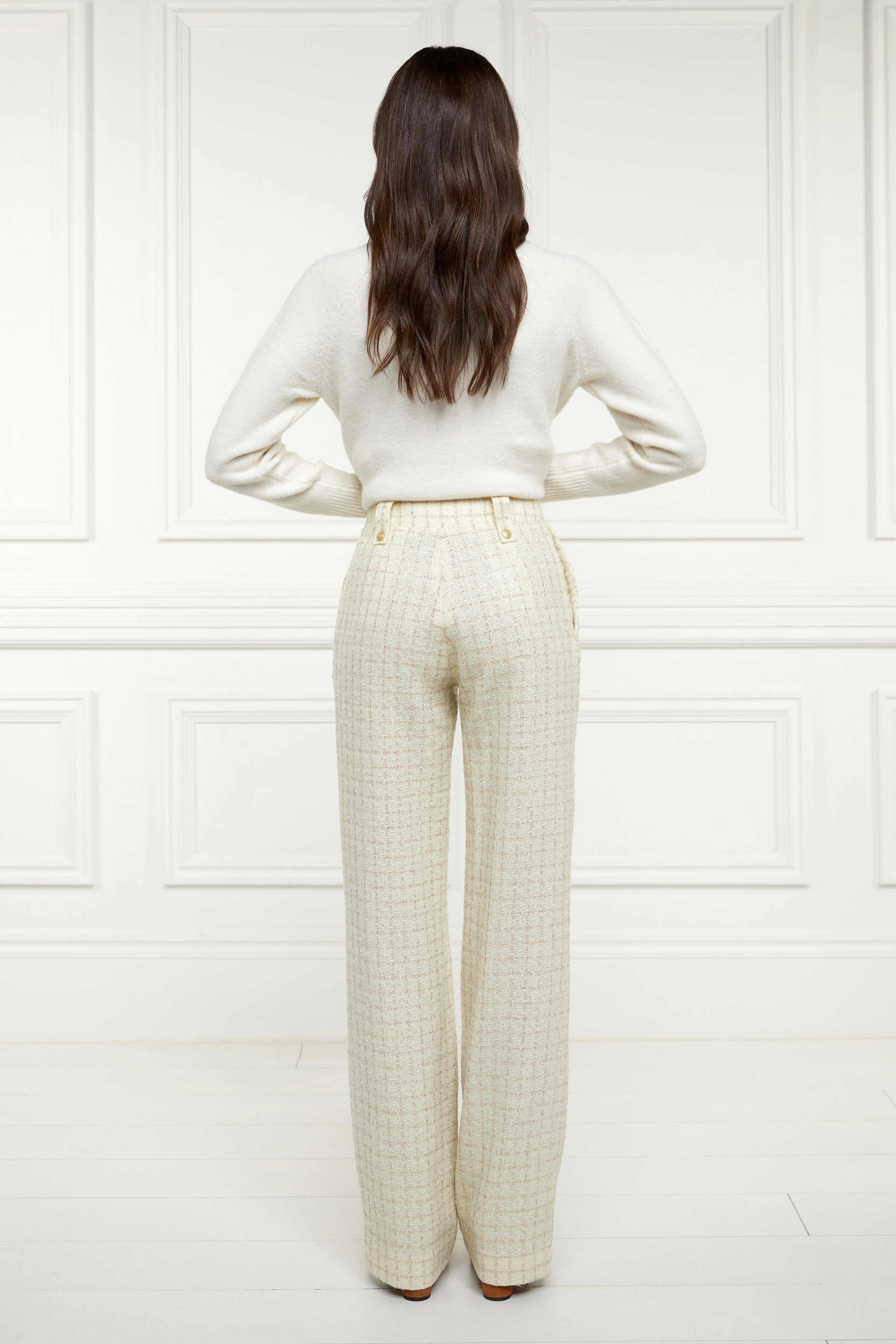 High Waisted Straight Trouser (Ivory Sparkle Tweed)