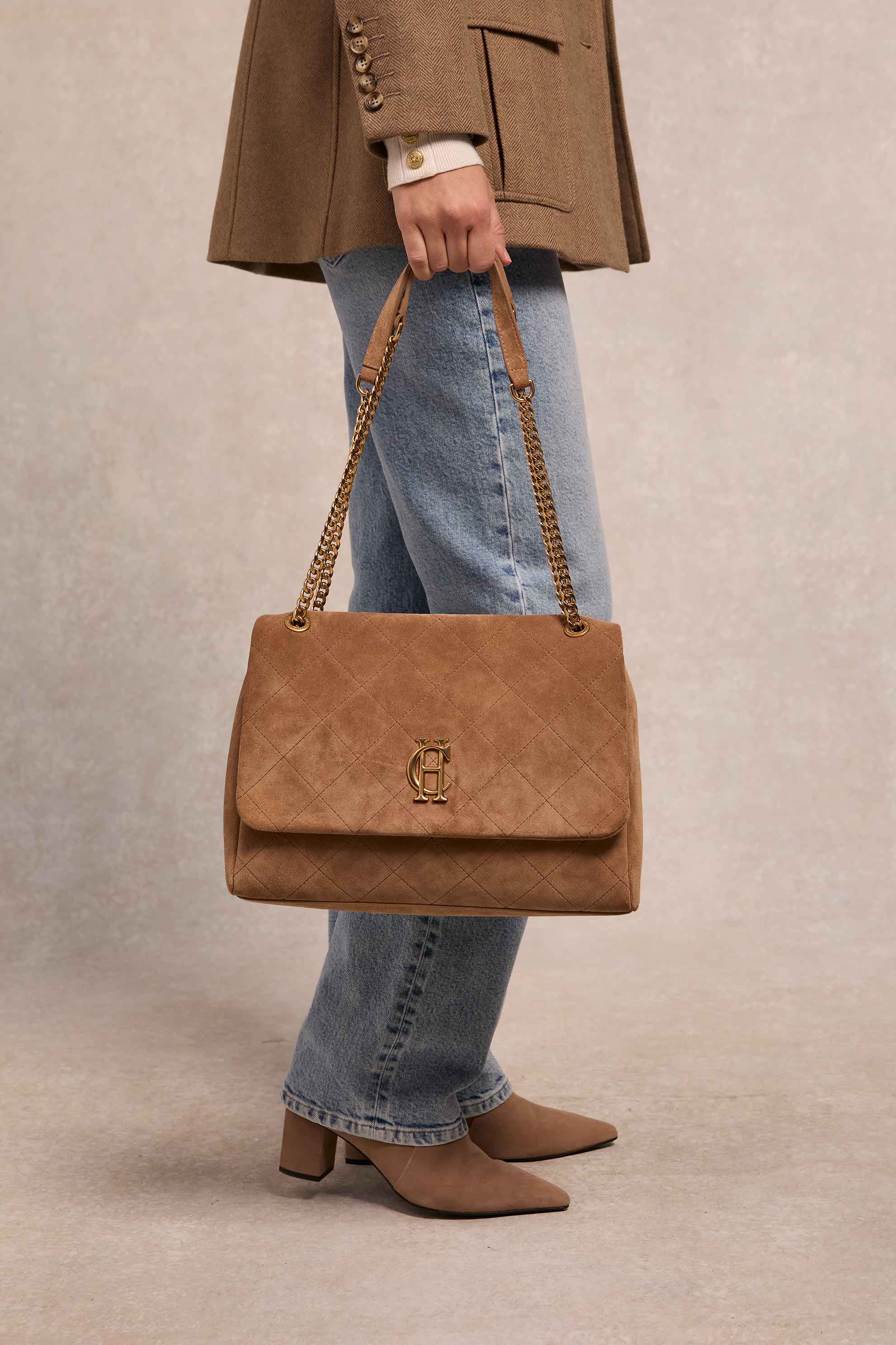 Milan Shoulder Bag (Light Tan Suede)