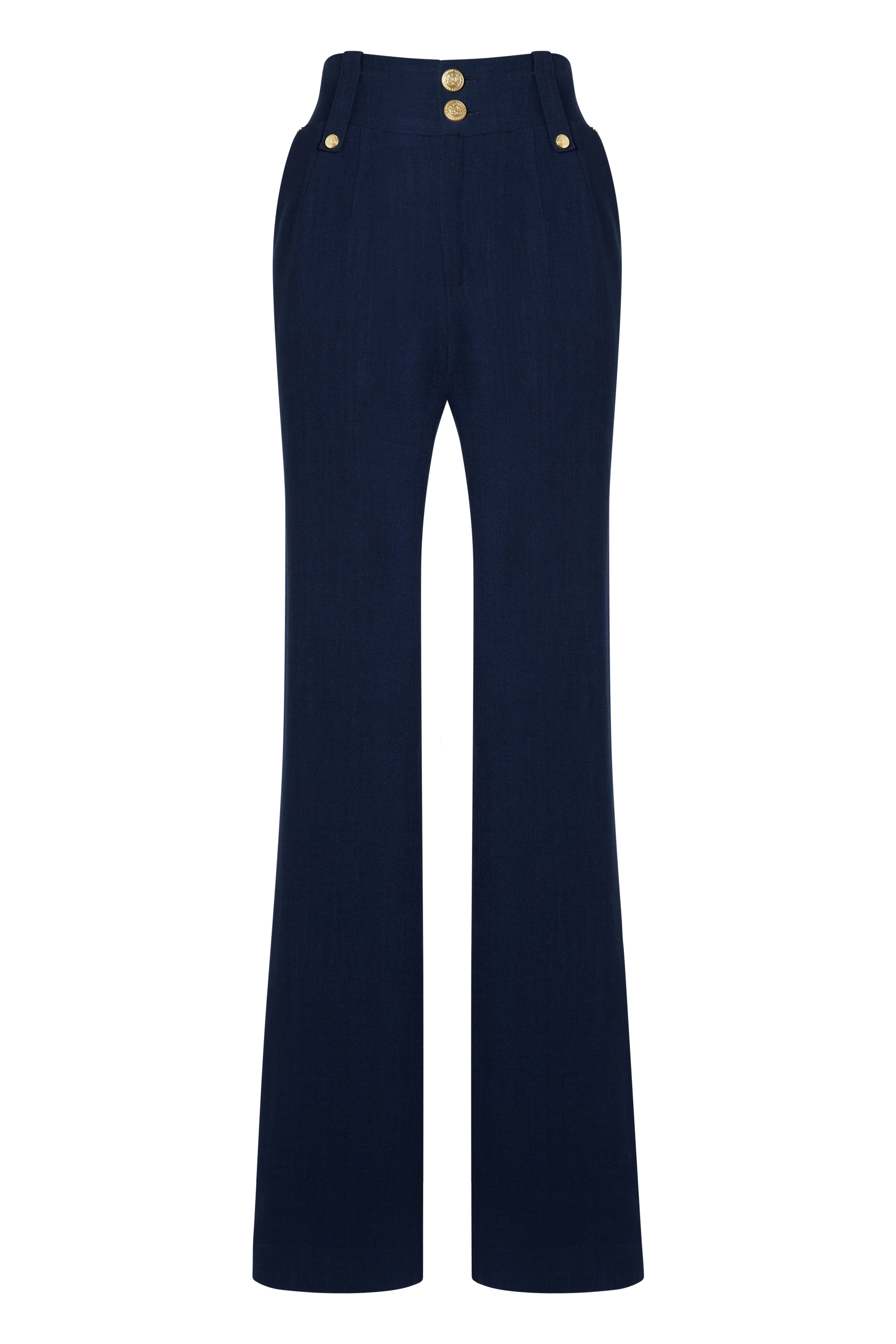 High Waisted Straight Trouser (Navy Linen)