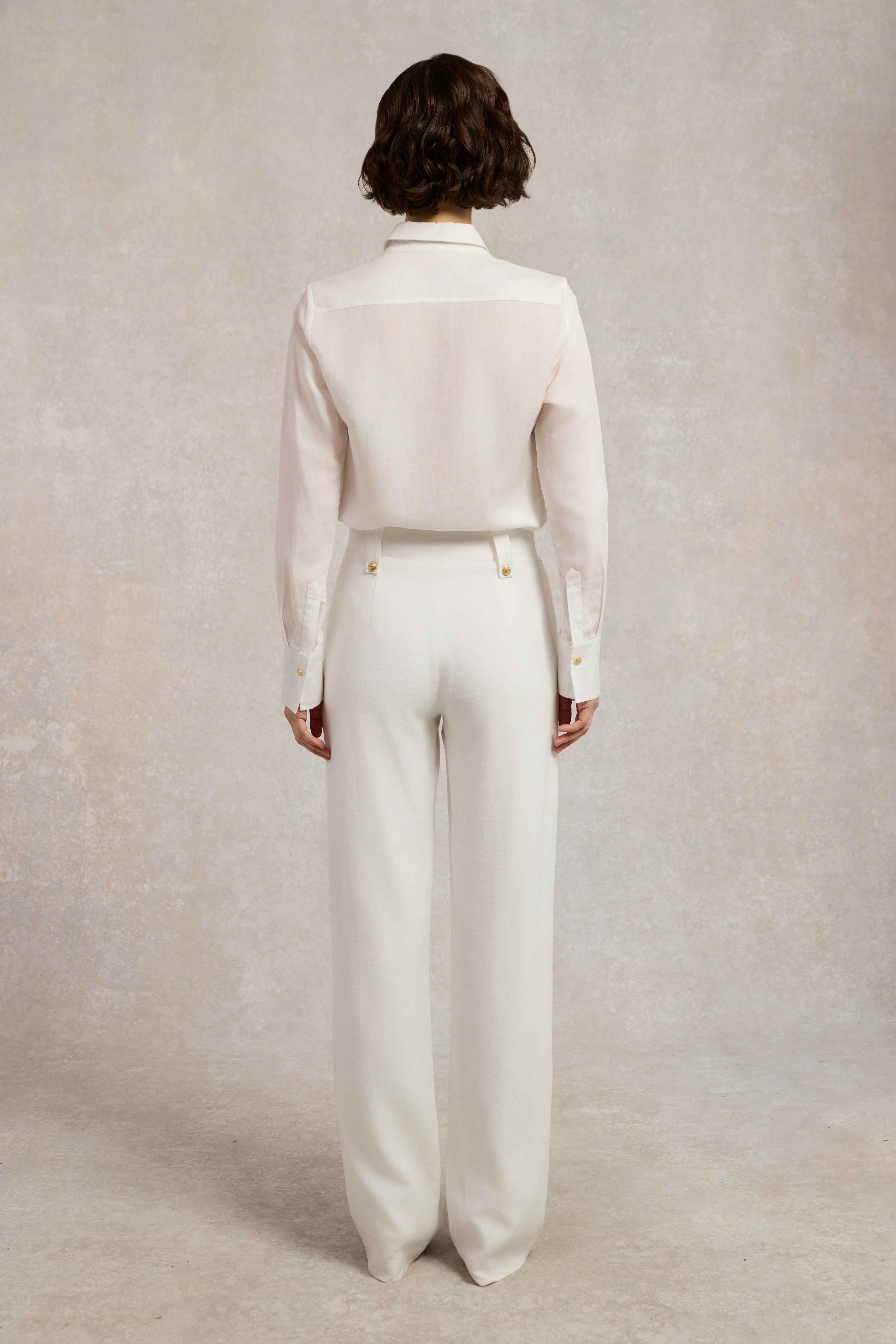 High Waisted Straight Trouser (Oyster Linen)