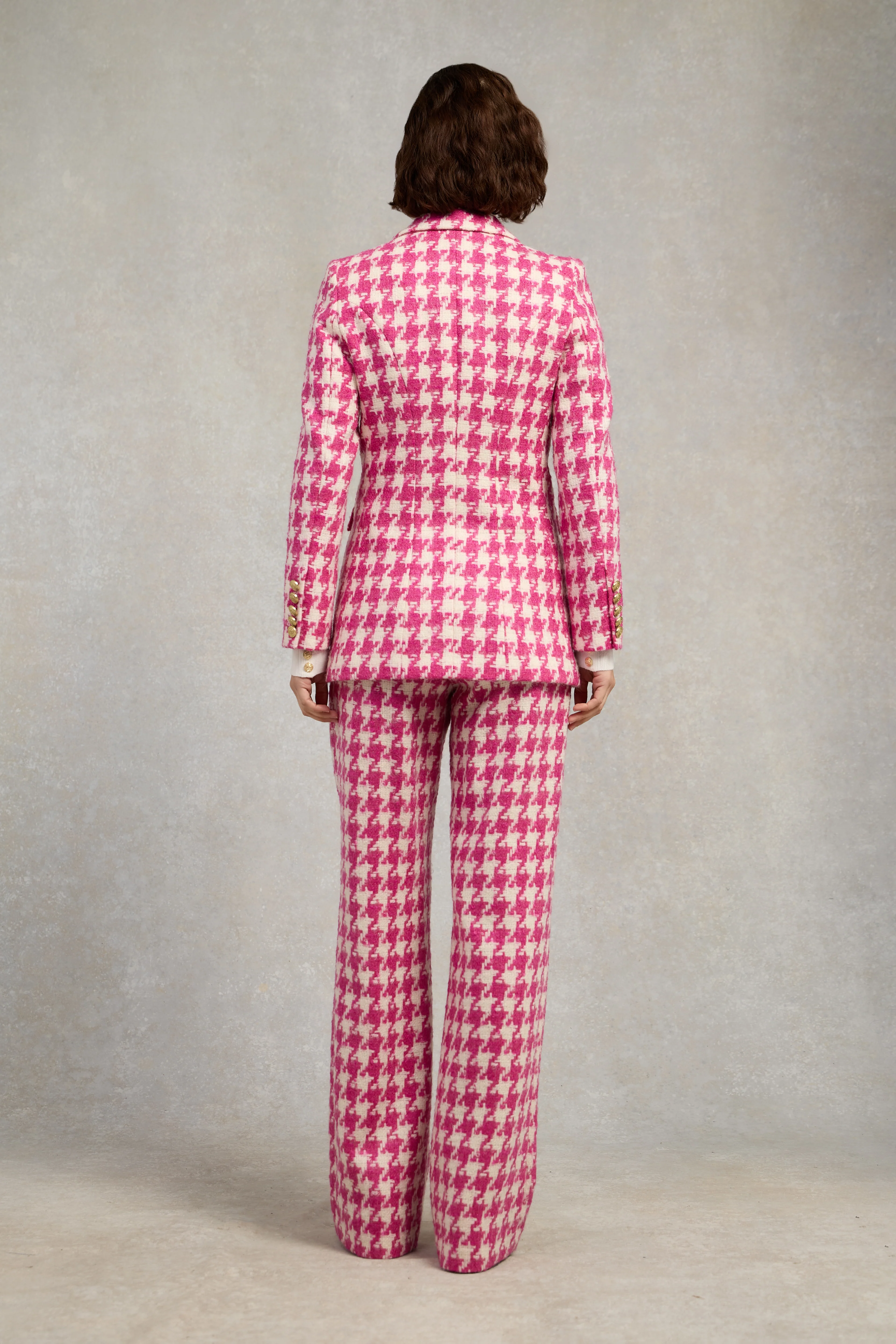 Double Breasted Blazer (Hot Pink Large Scale Houndstooth)