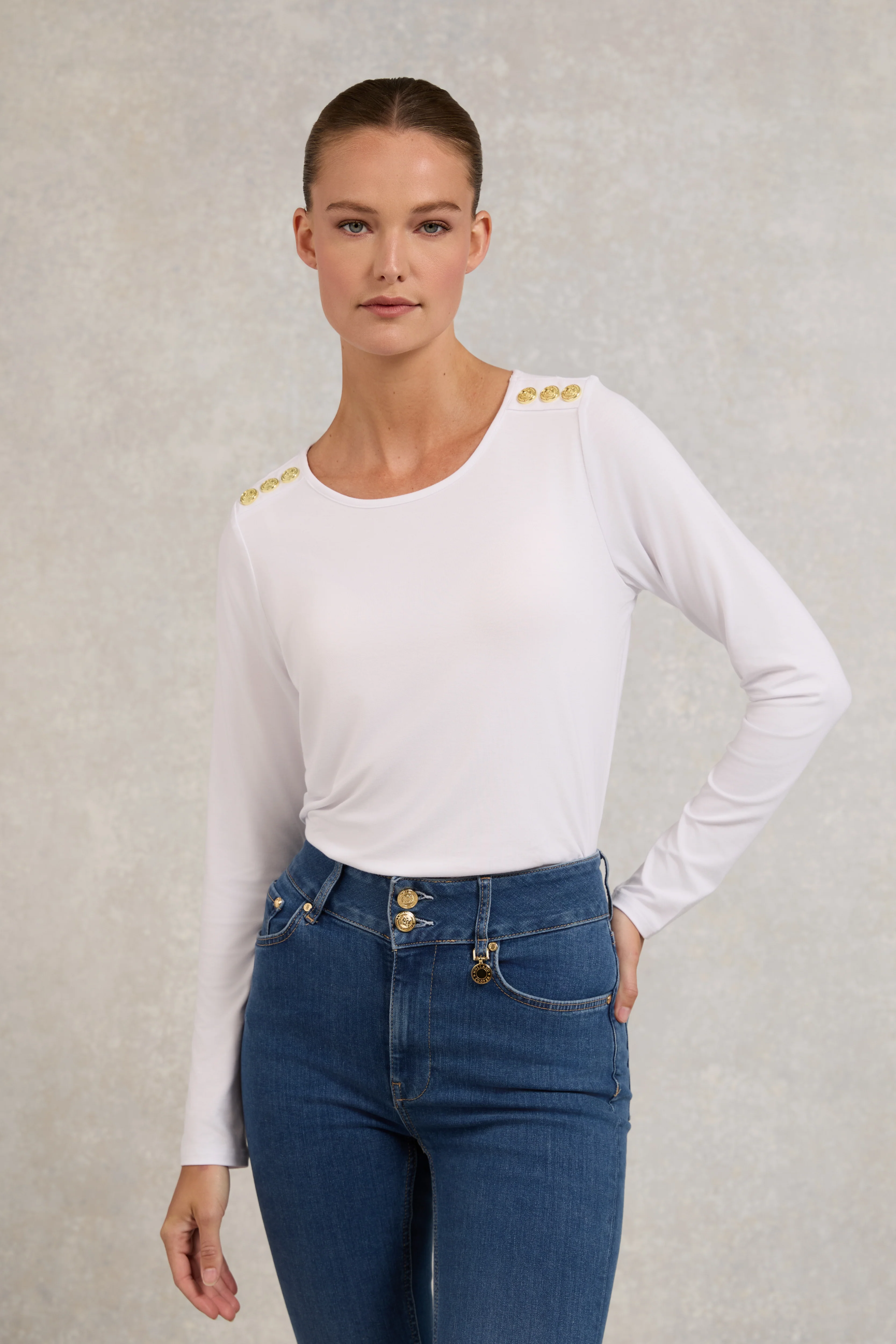 Long Sleeve Crew Neck Tee (White)