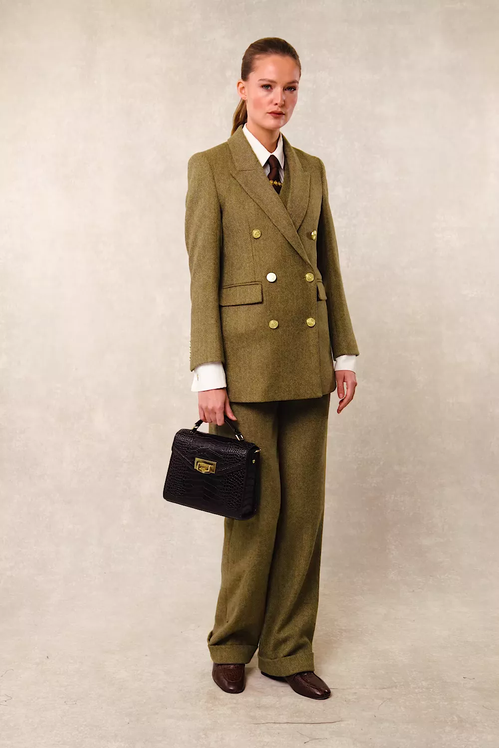 Kensington Double Breasted Blazer (Moss Herringbone)