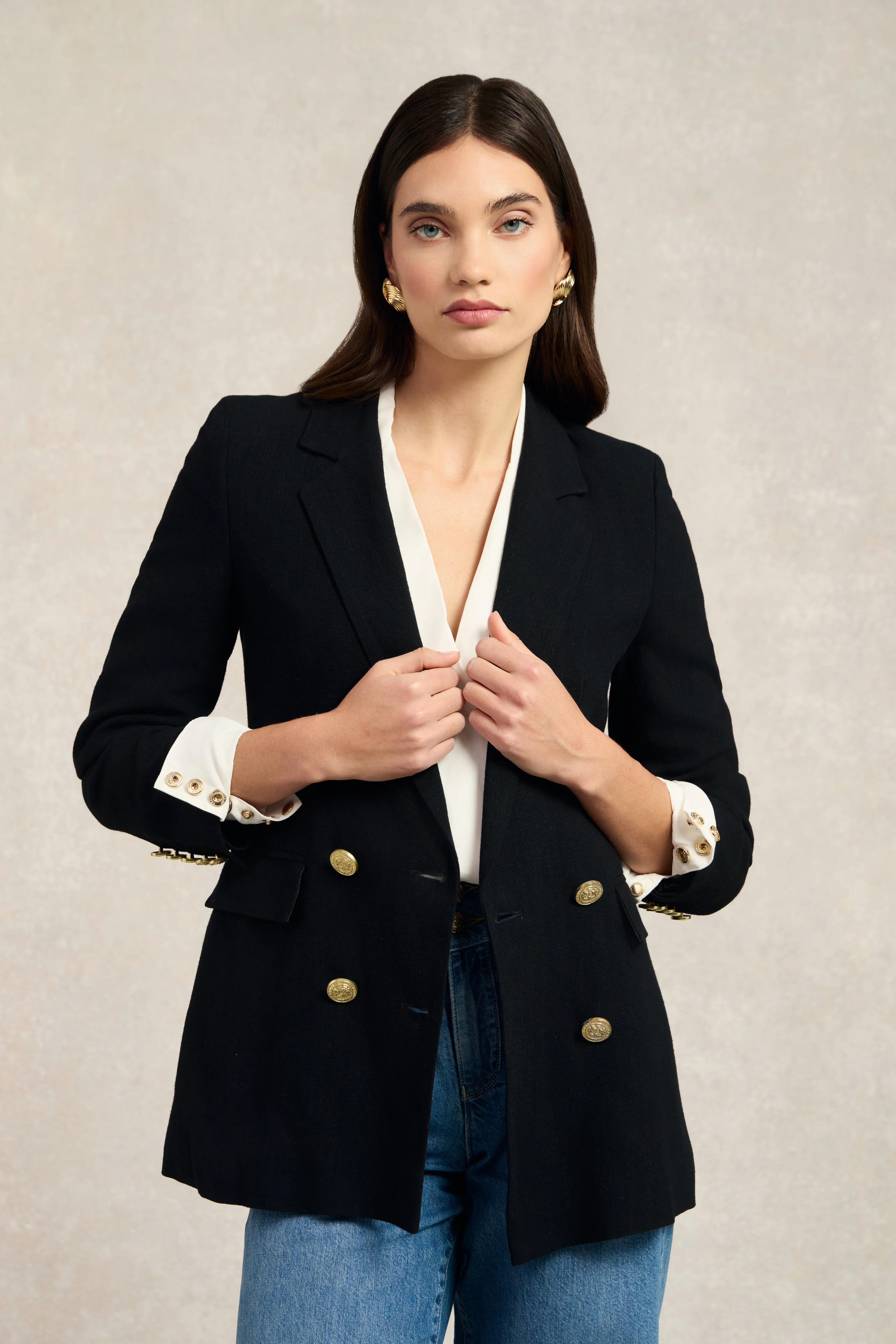 Double Breasted Blazer (Black Linen)