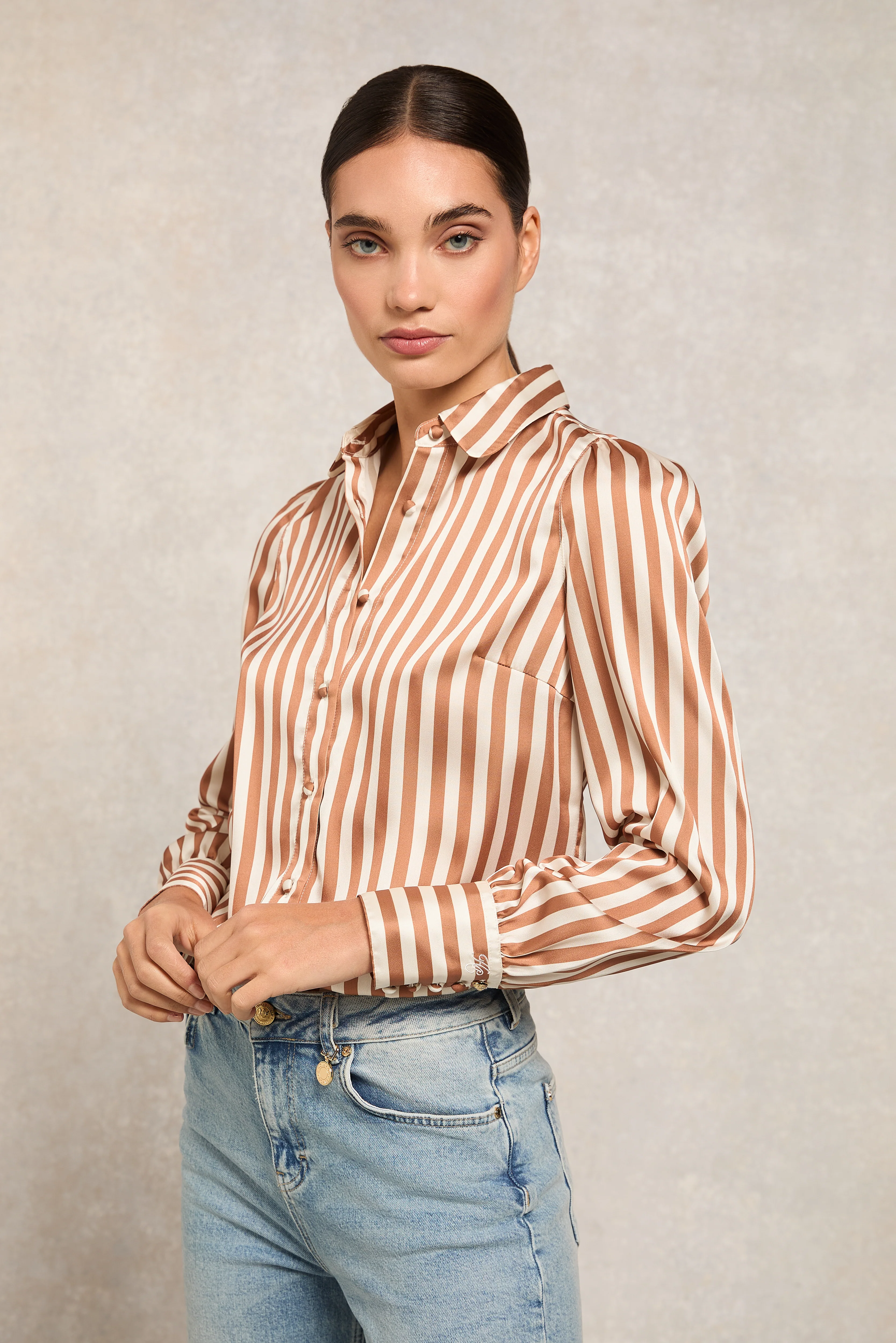 Isla Satin Shirt (Terracotta Stripe)