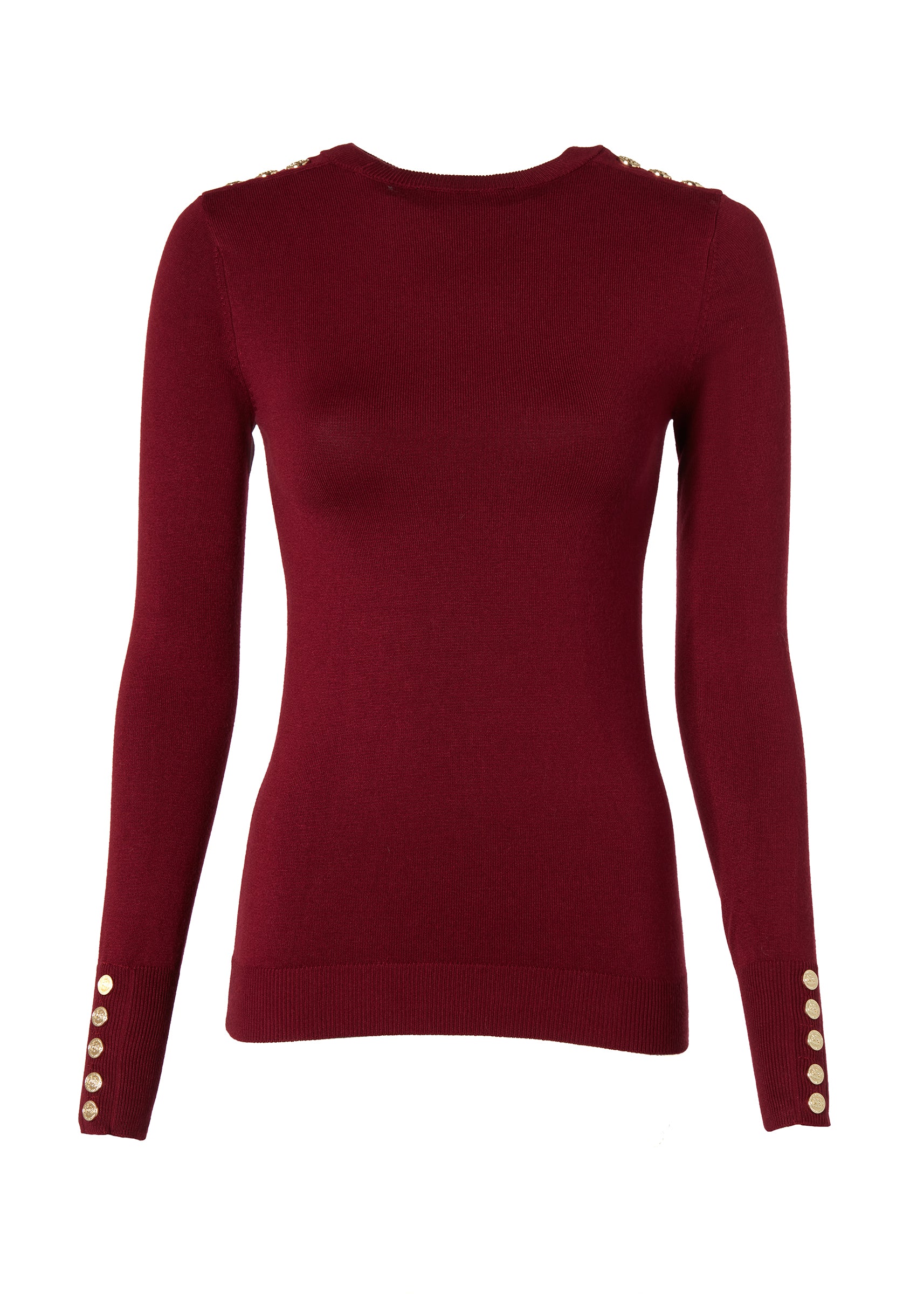 Buttoned Knit Crew Neck (Wine)