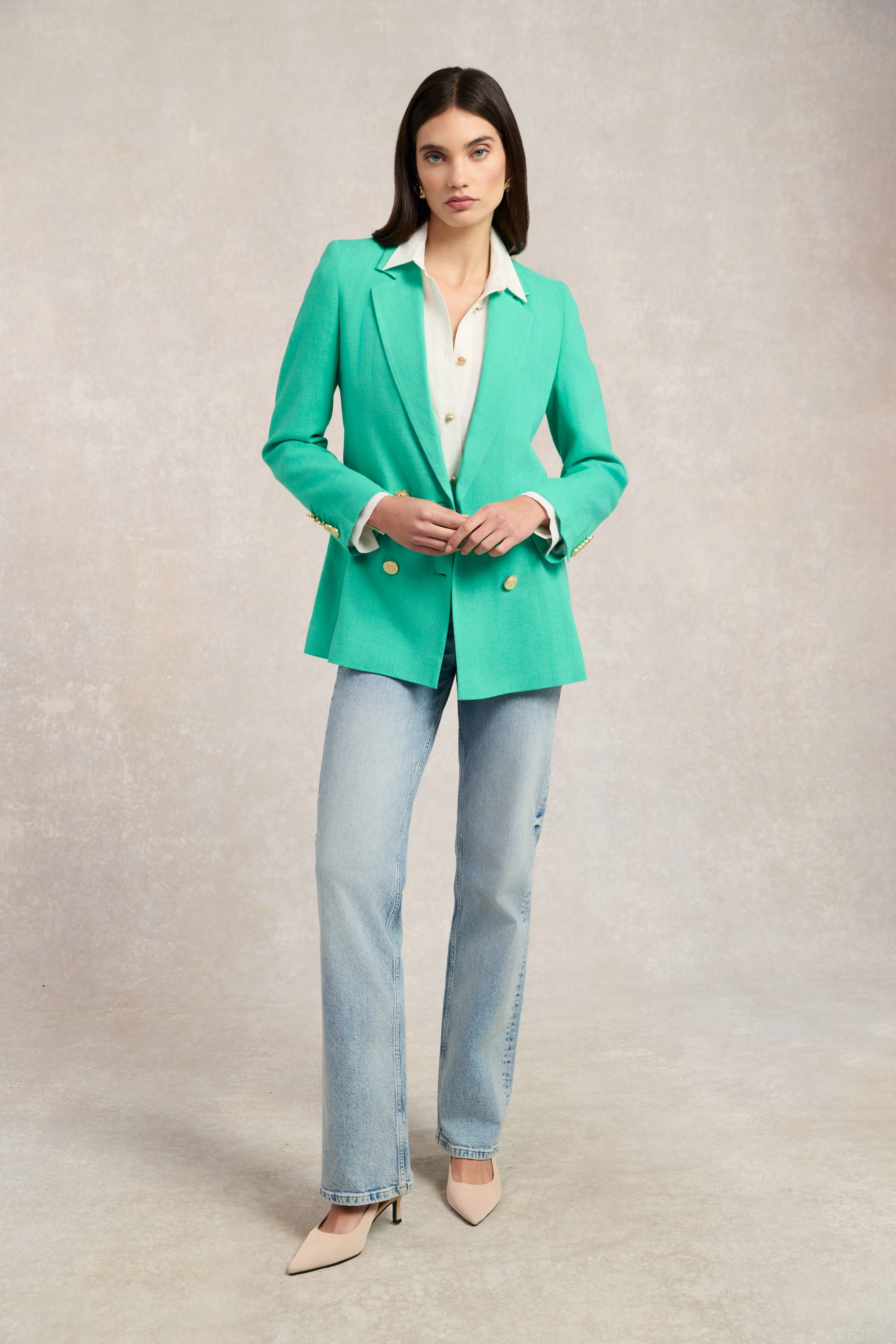 Double Breasted Blazer (Jade Linen)