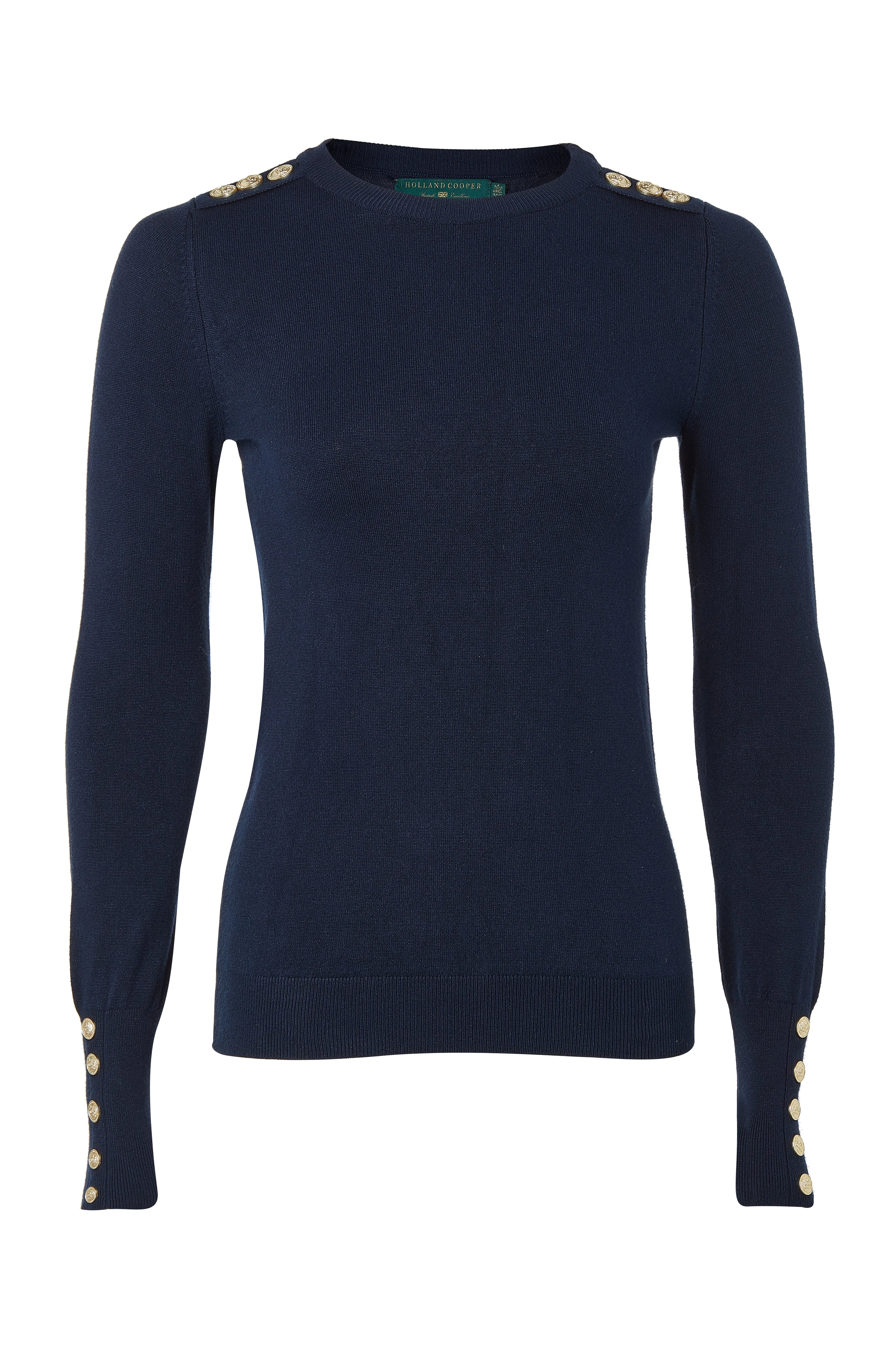 Buttoned Knit Crew Neck (Ink Navy)