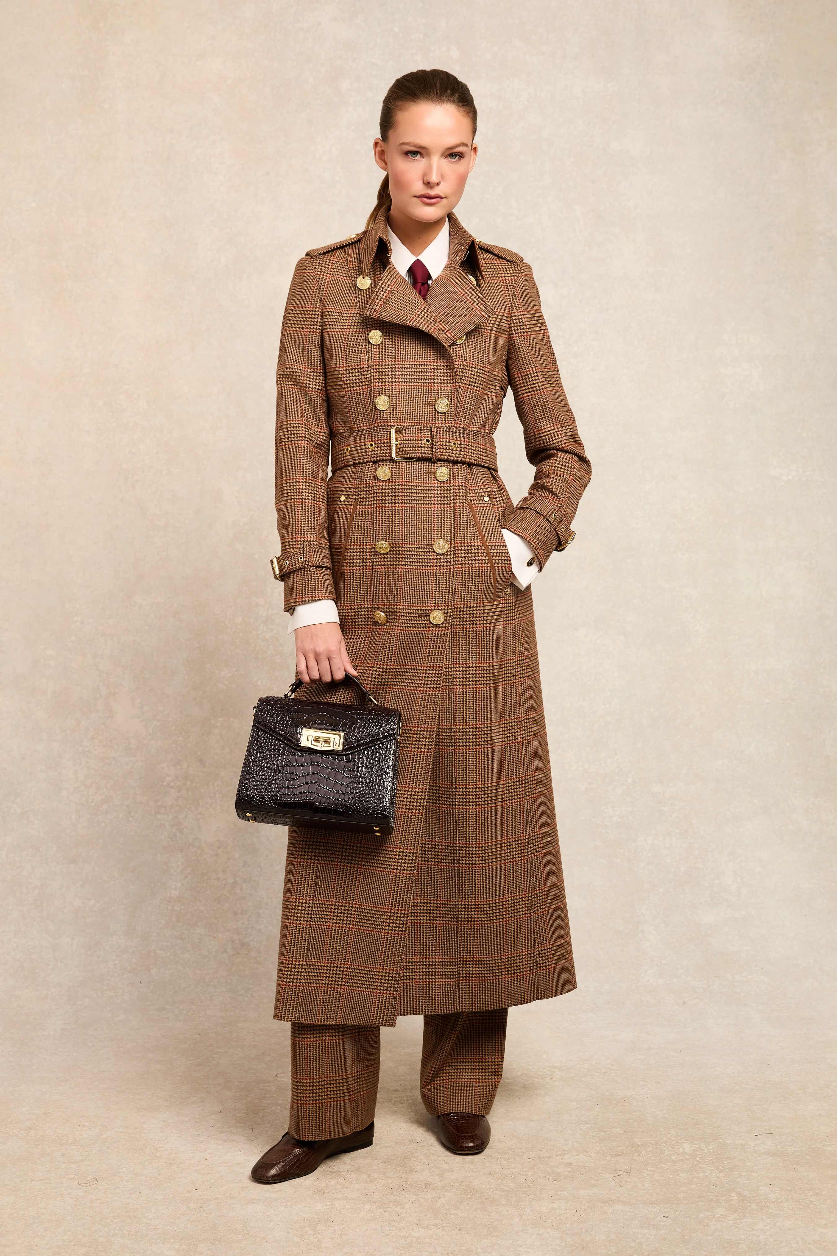 Full Length Marlborough Trench Coat (Clarence Check Merlot)
