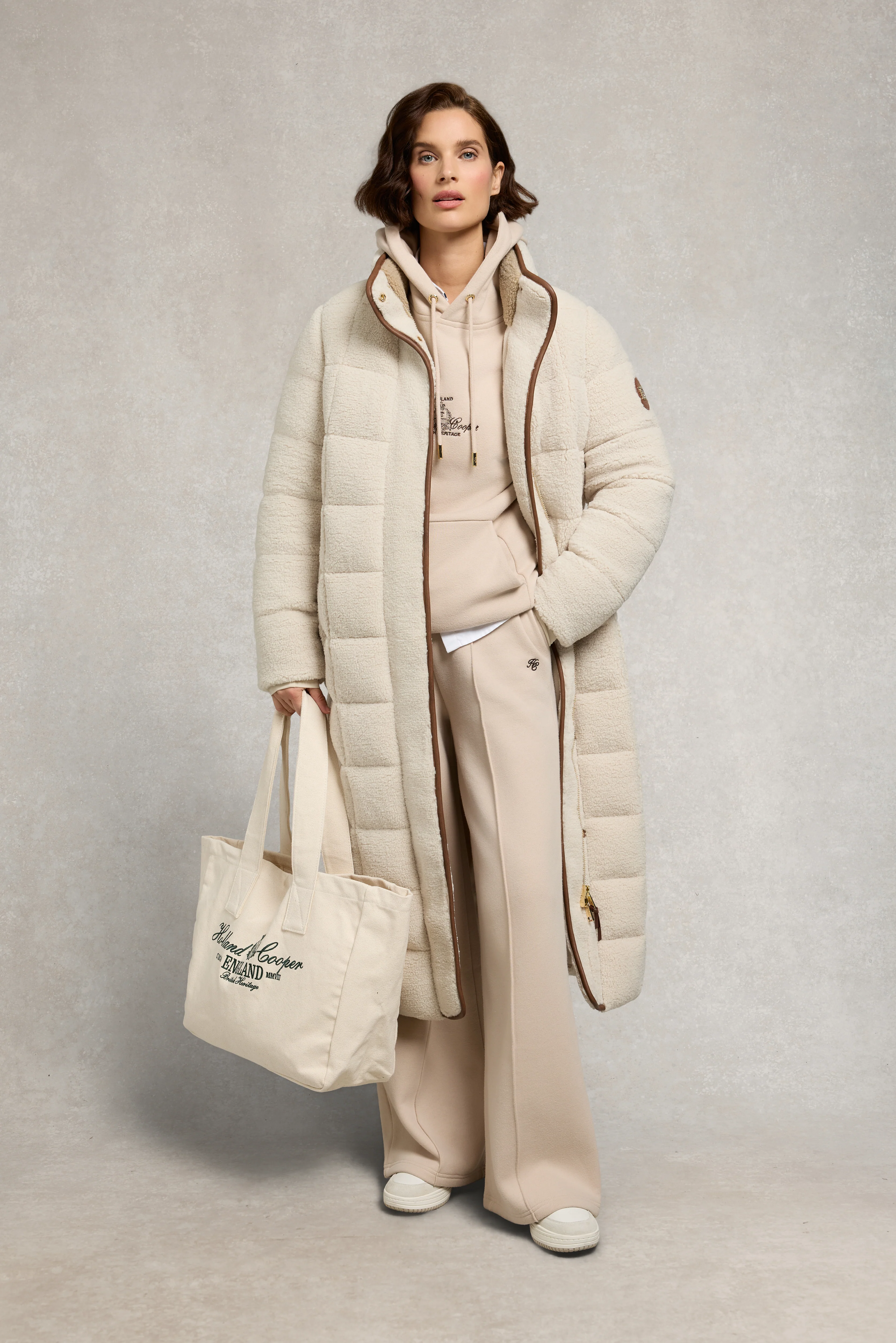 Relaxed Fit Script Hoodie (Stone)