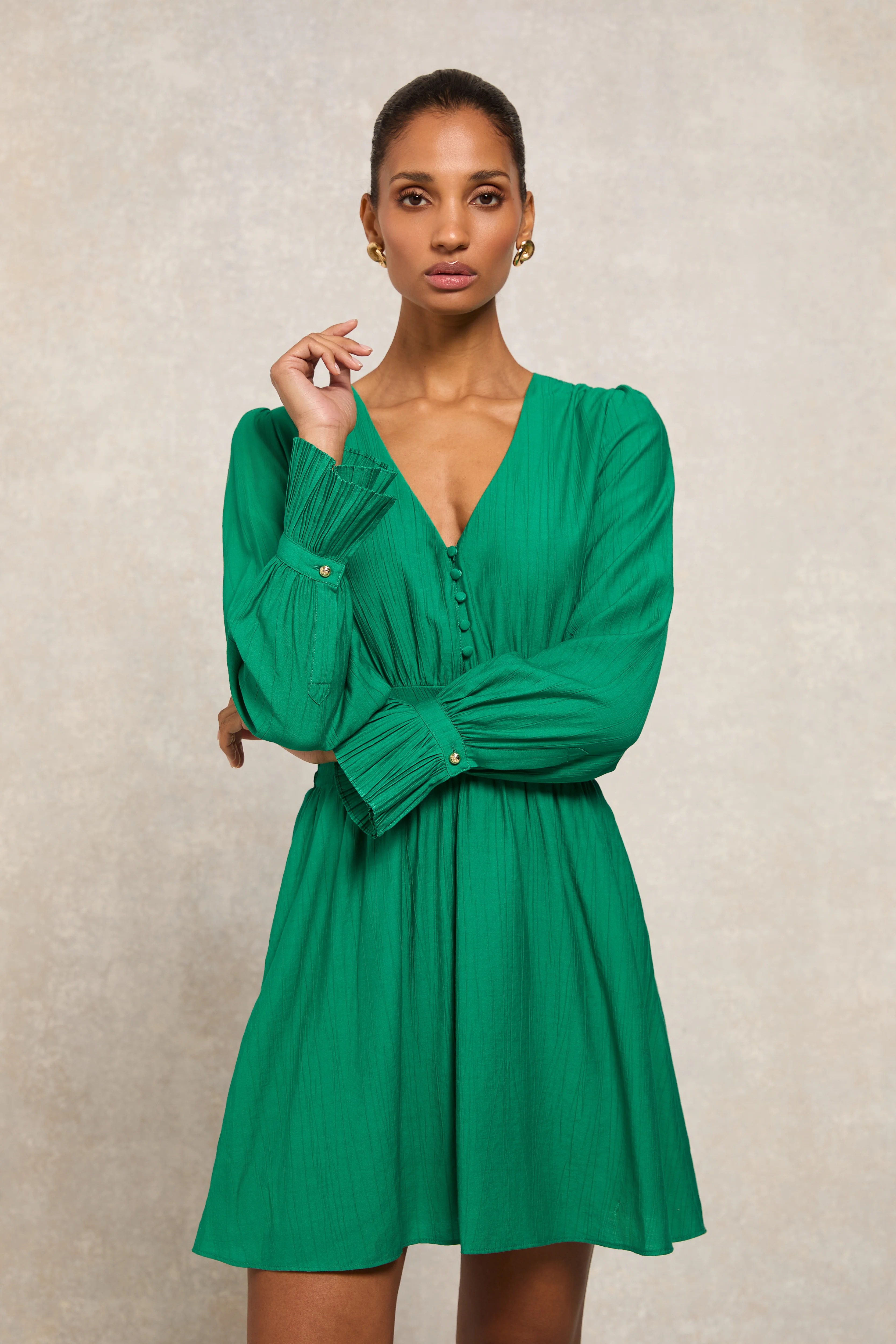 Phoebe V-Neck Mini Dress (Jewel Green)