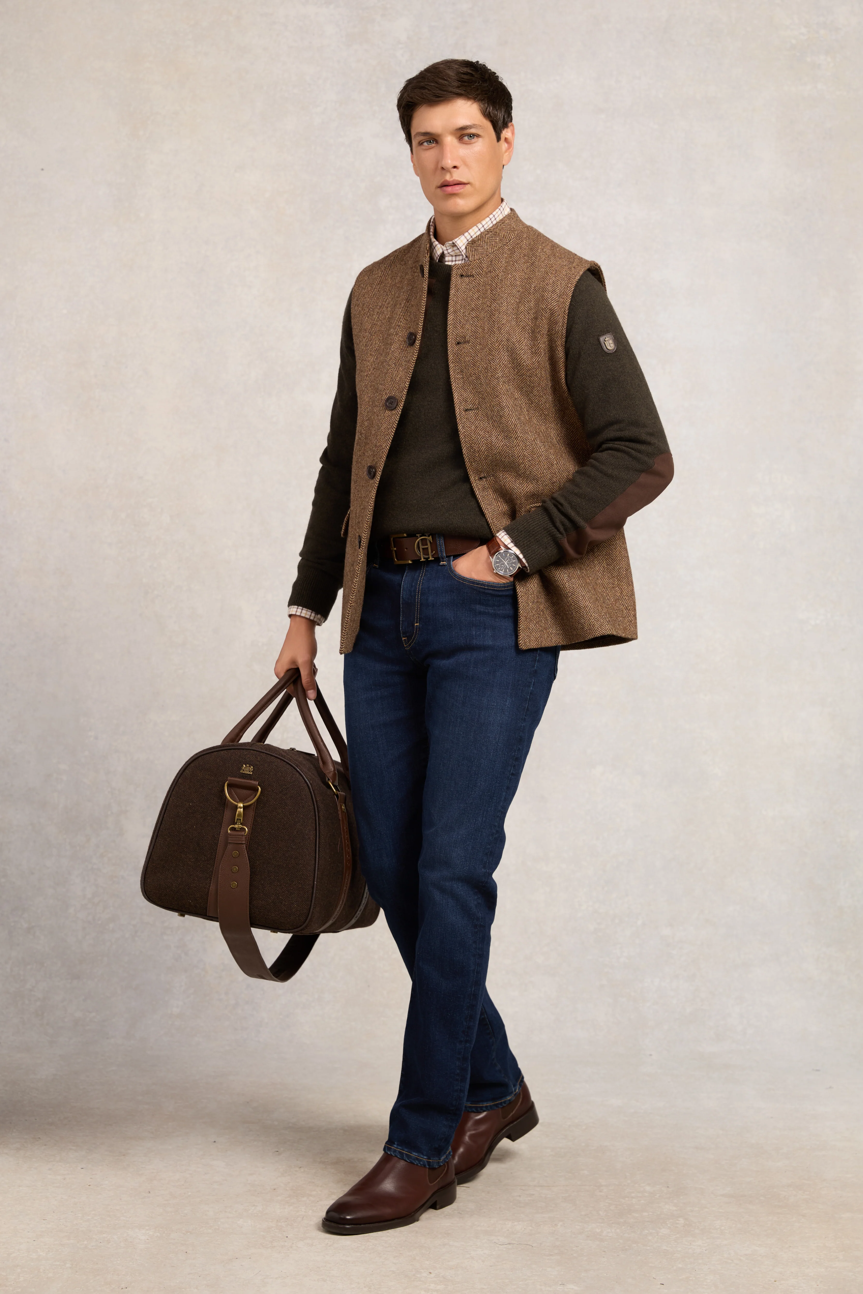 Nehru Gilet (Large Scale Brown Herringbone)