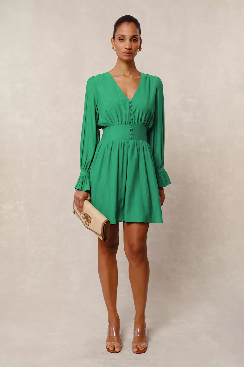 Phoebe V-Neck Mini Dress (Jewel Green)