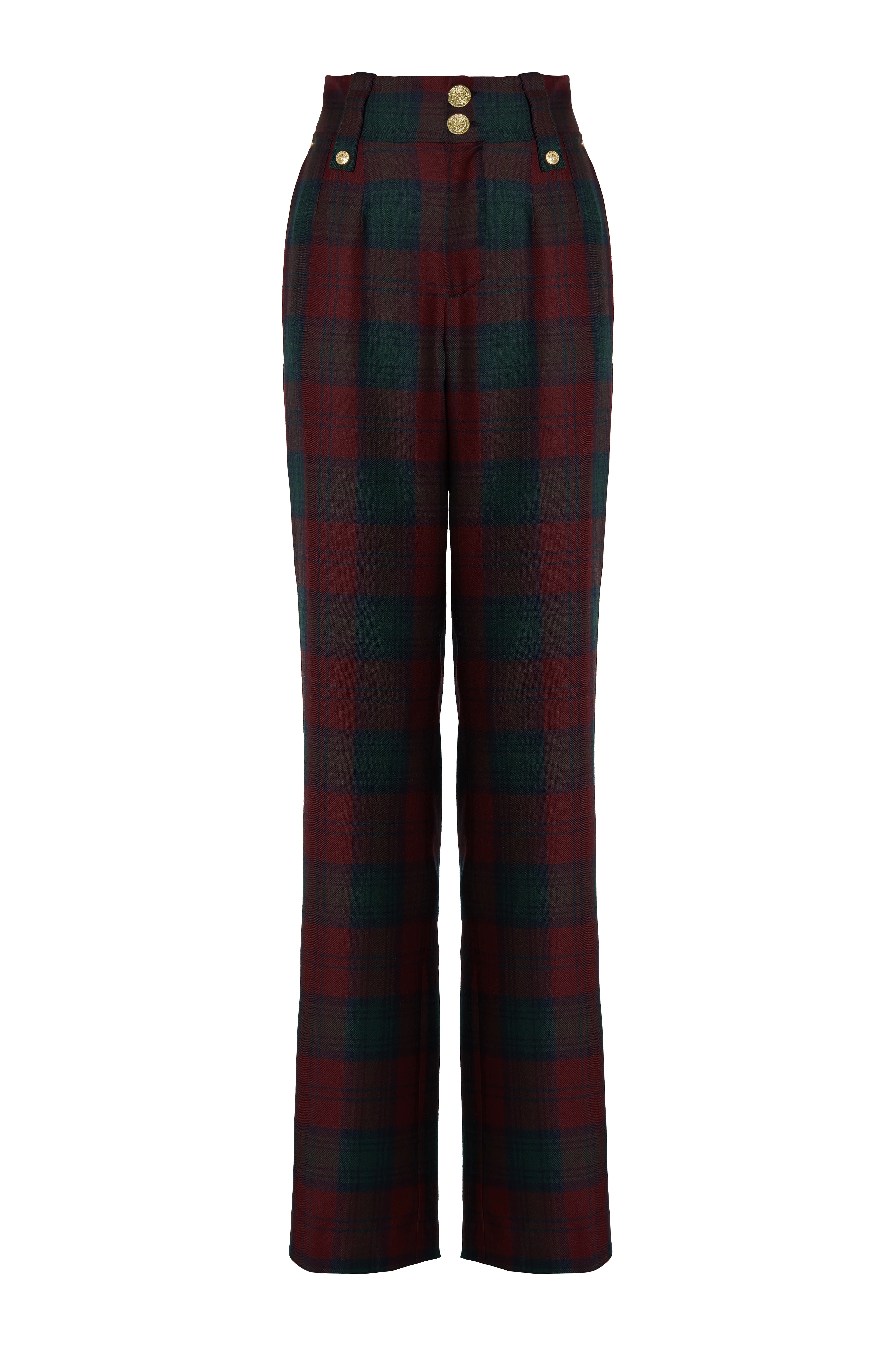 High Waisted Straight Trouser (Mulberry Tartan)