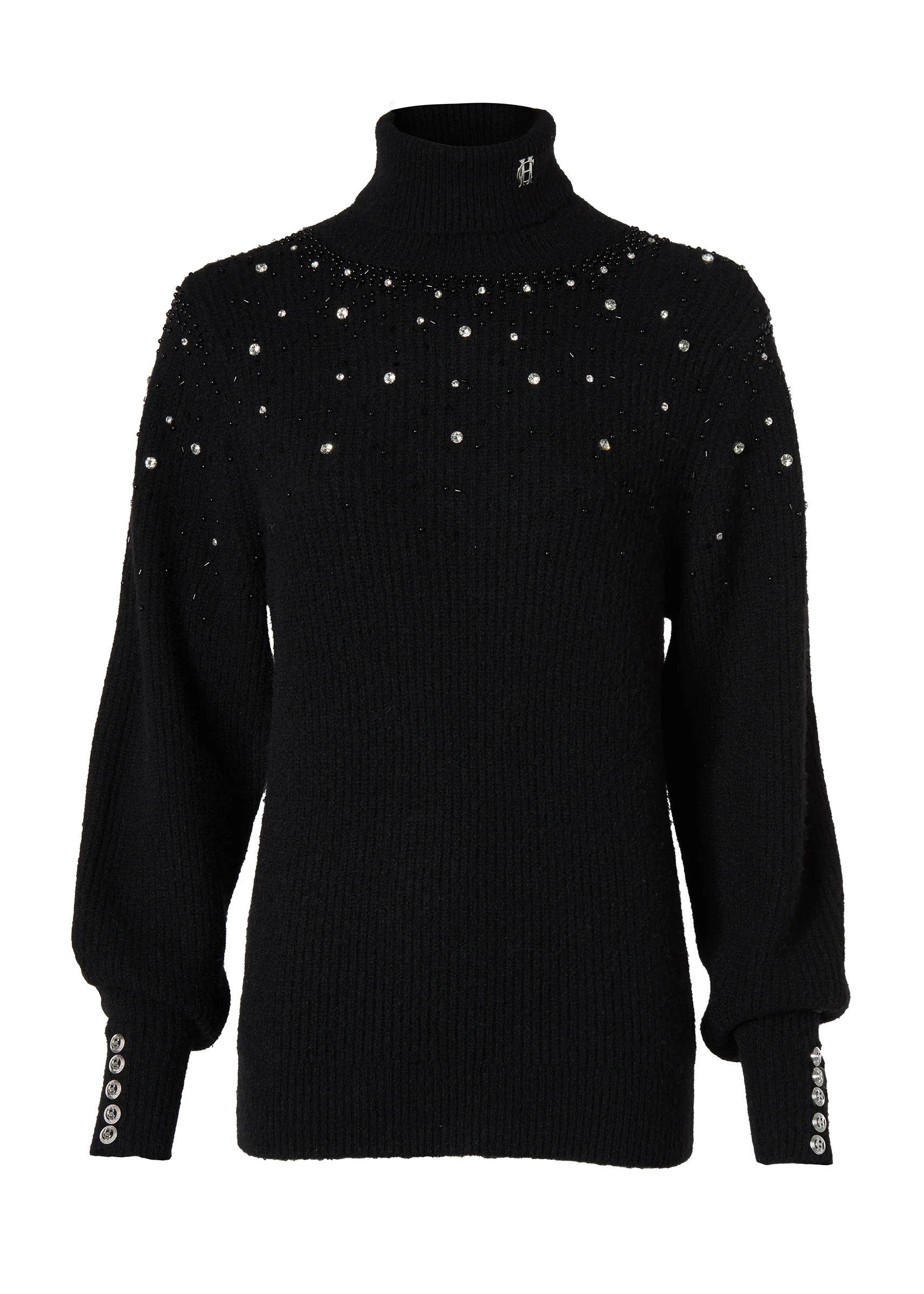 Kelsie Rib Embellished Roll Neck (Black)