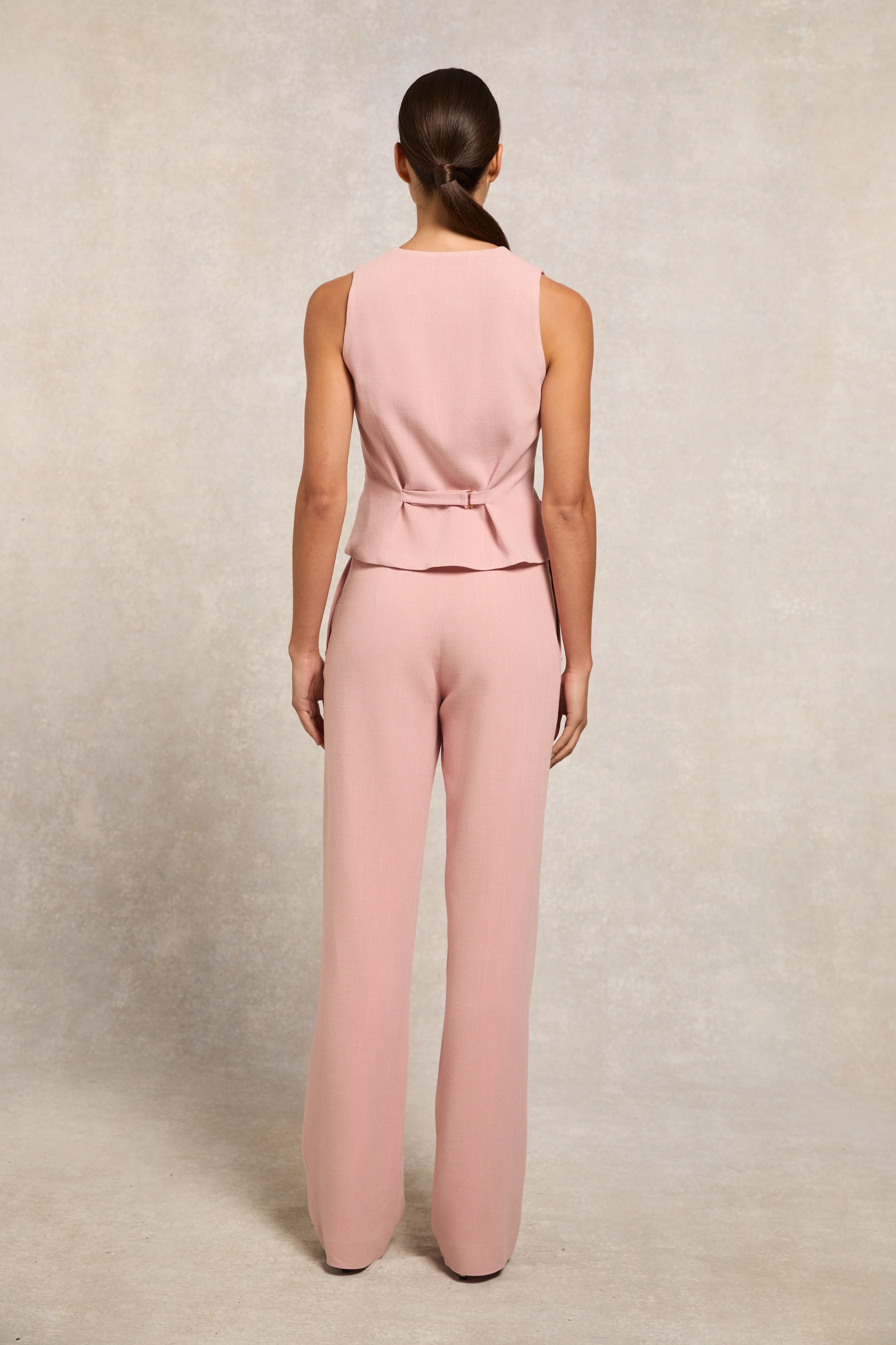 High Waisted Straight Trouser (Pink Linen)