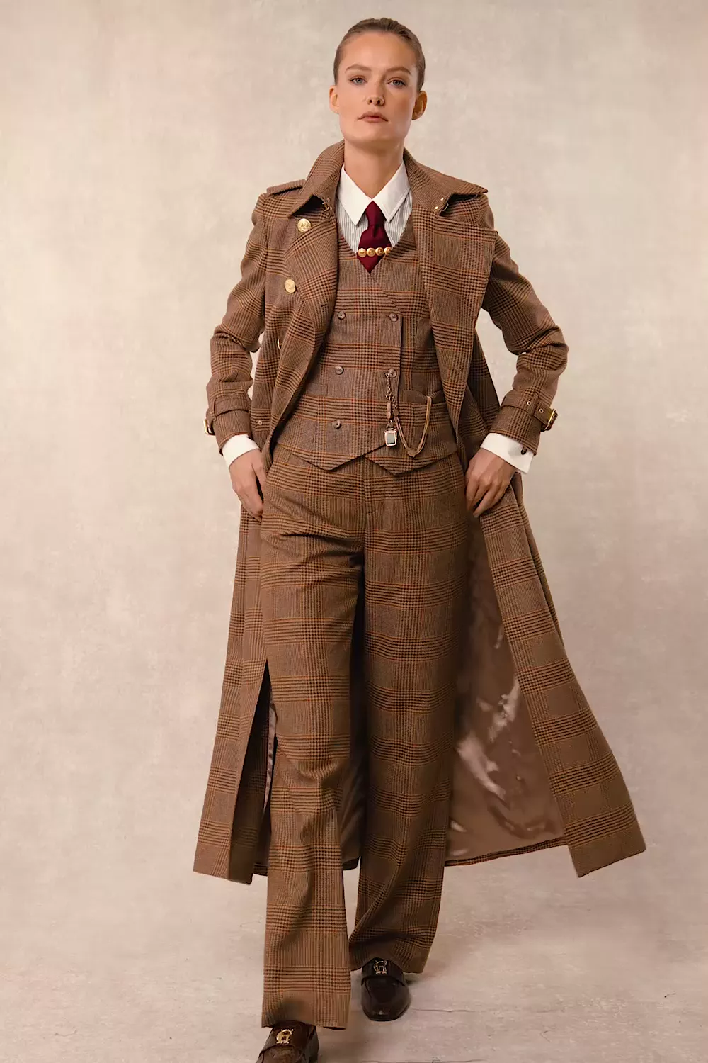 Full Length Marlborough Trench Coat (Clarence Check Merlot)