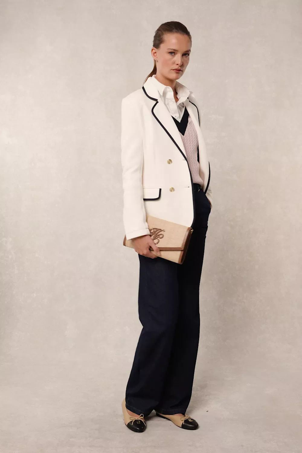 Henley Double Breasted Blazer (Cream)