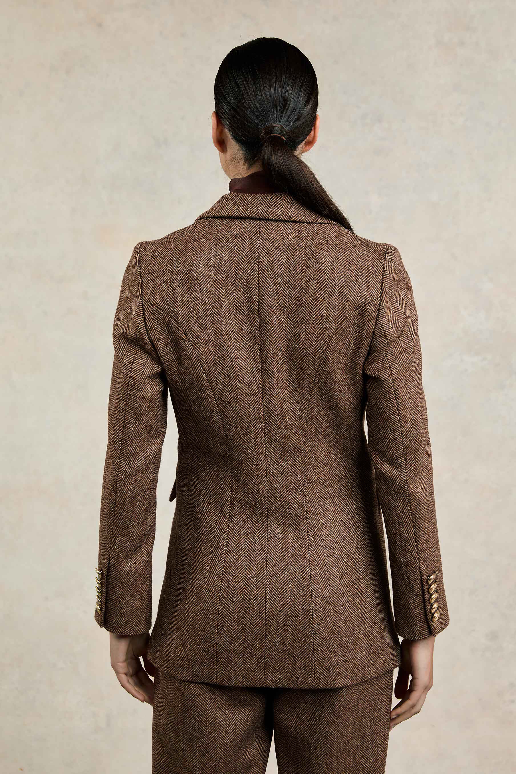 Double Breasted Blazer (Large Scale Brown Herringbone)