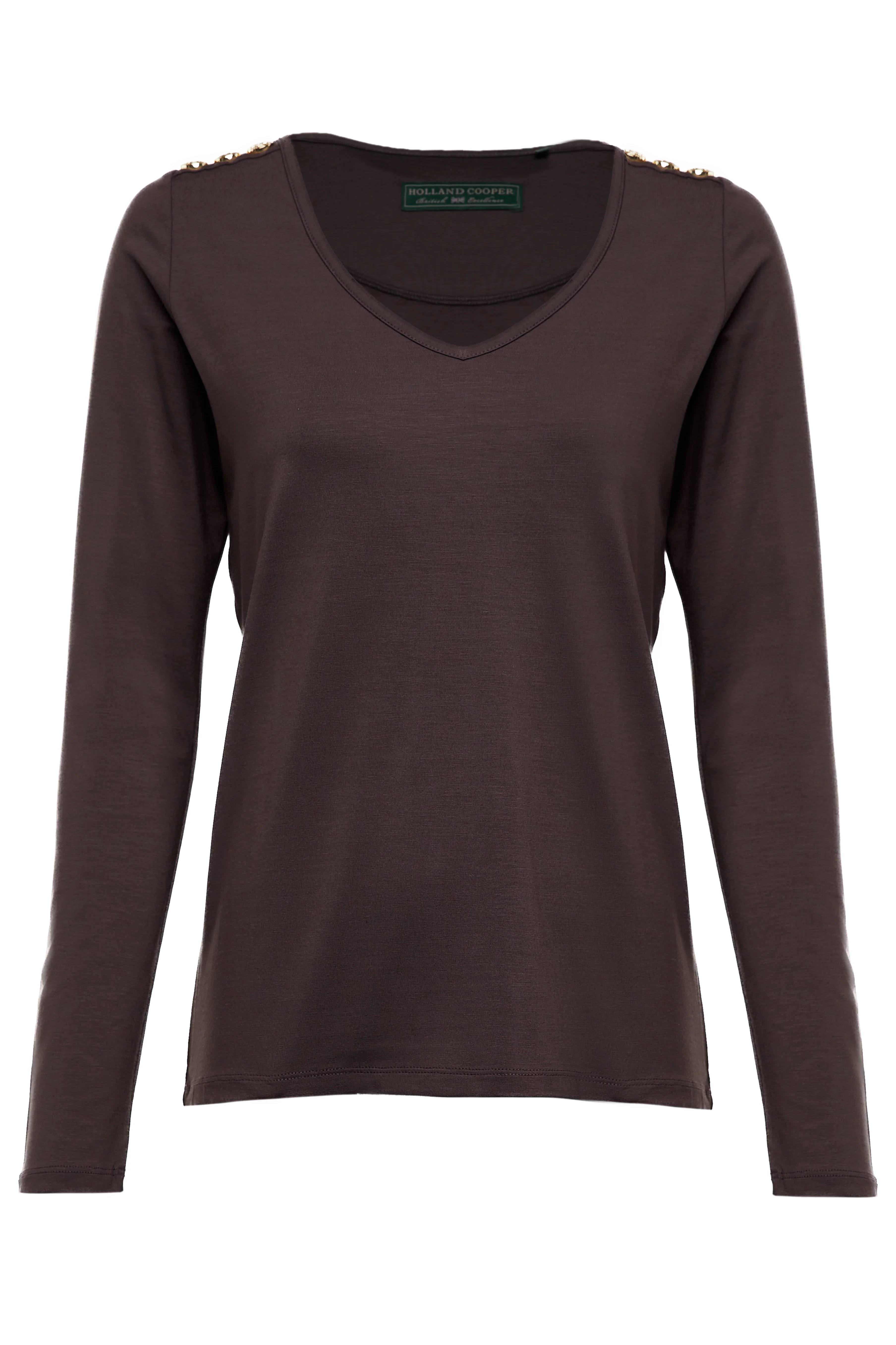 Long Sleeve V-Neck Tee (Coffee)