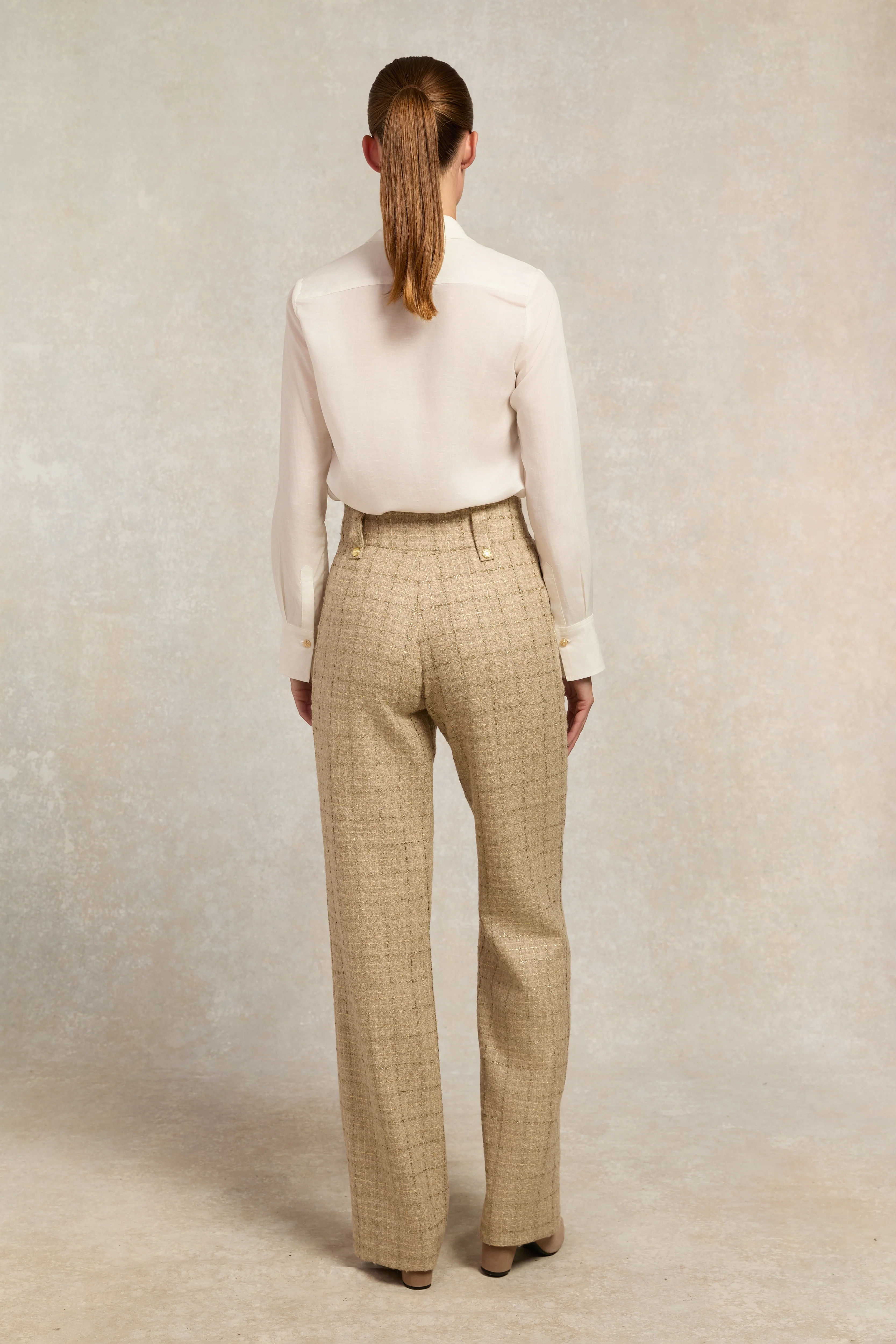 High Waisted Straight Trouser (Camel Sparkle Tweed)