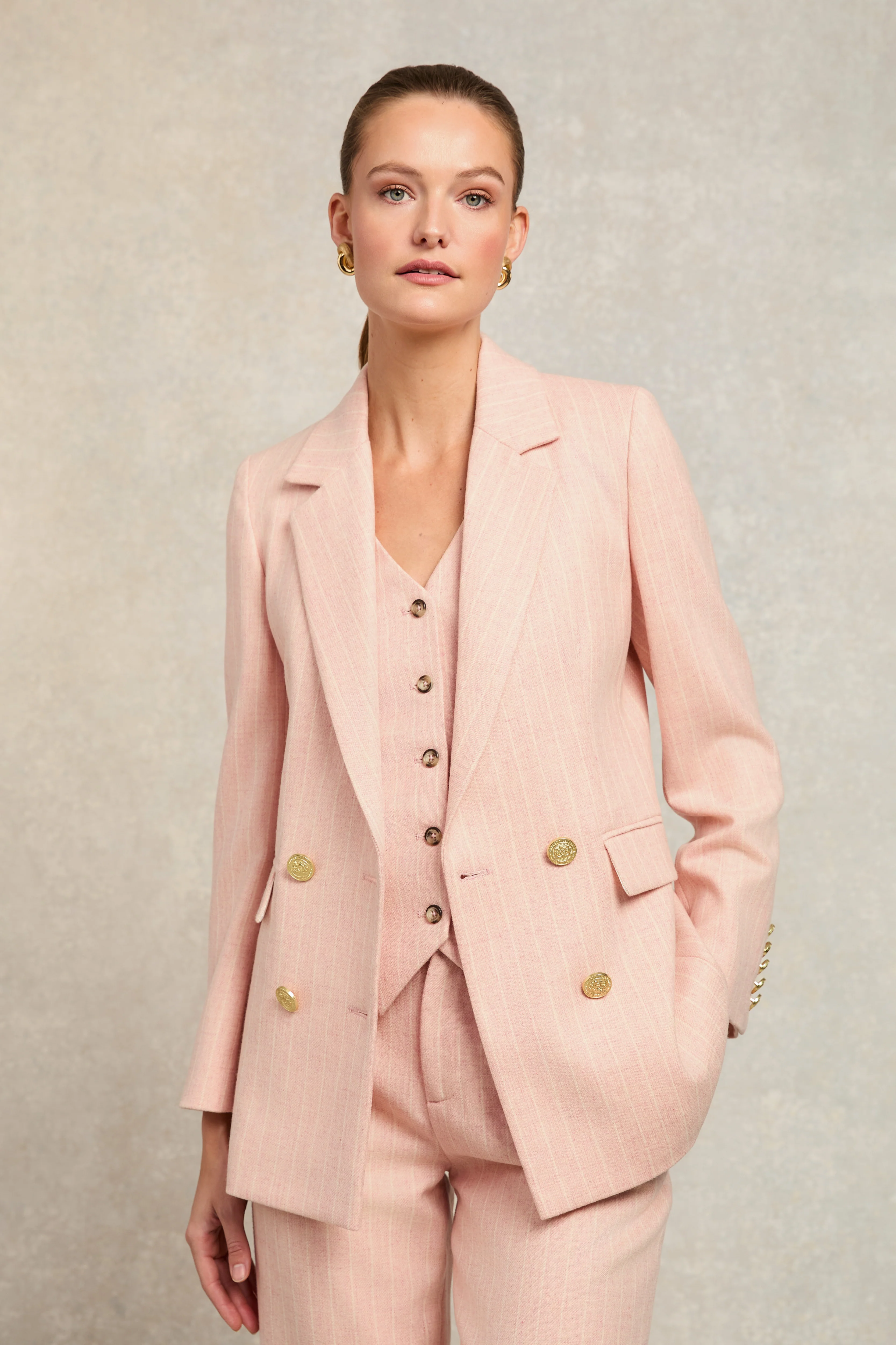 Double Breasted Blazer (Pink Chalk Pinstripe)