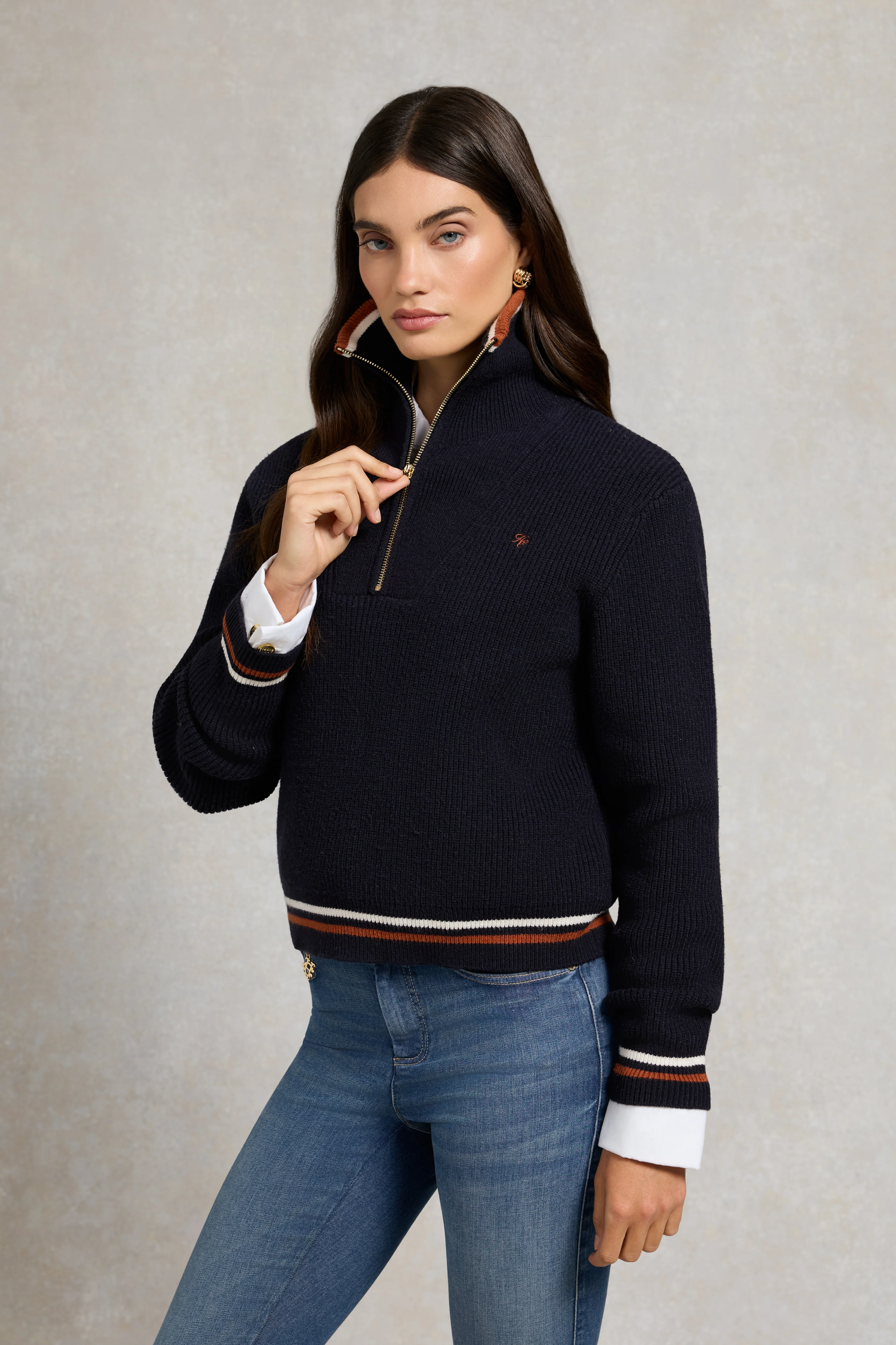 Jessica Quarter Zip Knit (Ink Navy)
