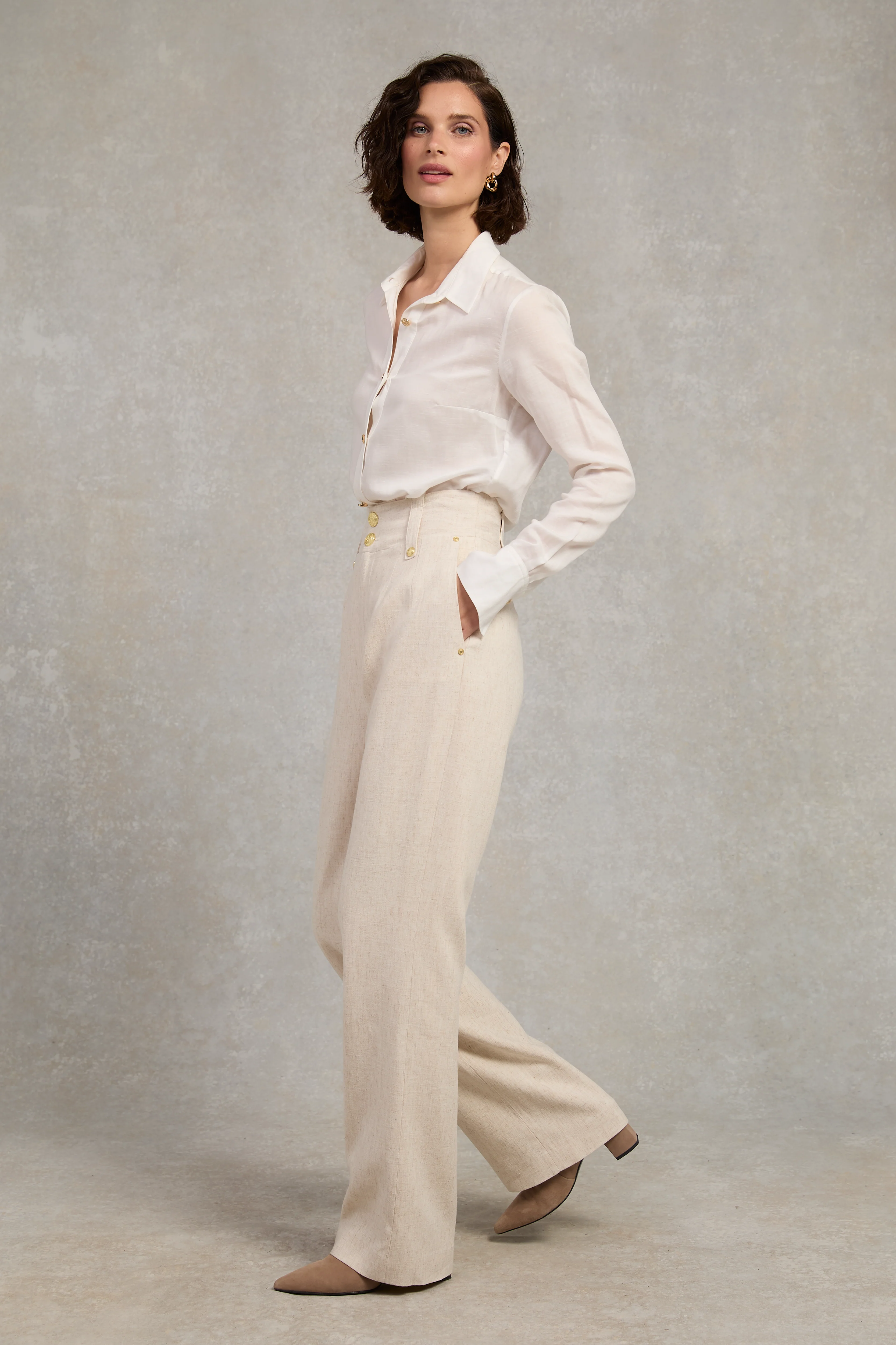 High Waisted Straight Trouser (Natural Linen)