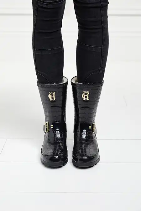 Sherpa Lined Chelsea Wellington (Black Croc)