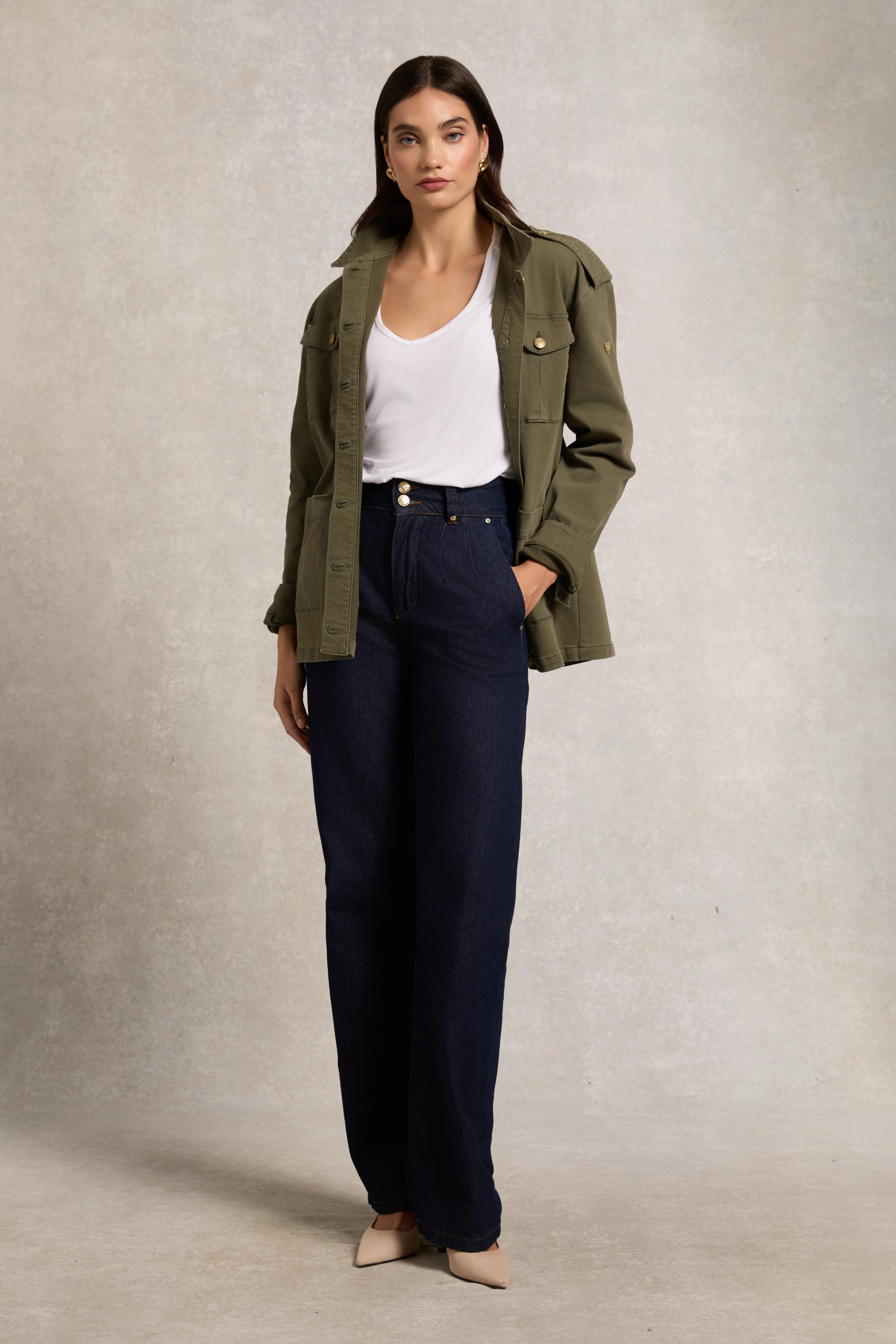 Long Sleeve V-Neck Tee (White)