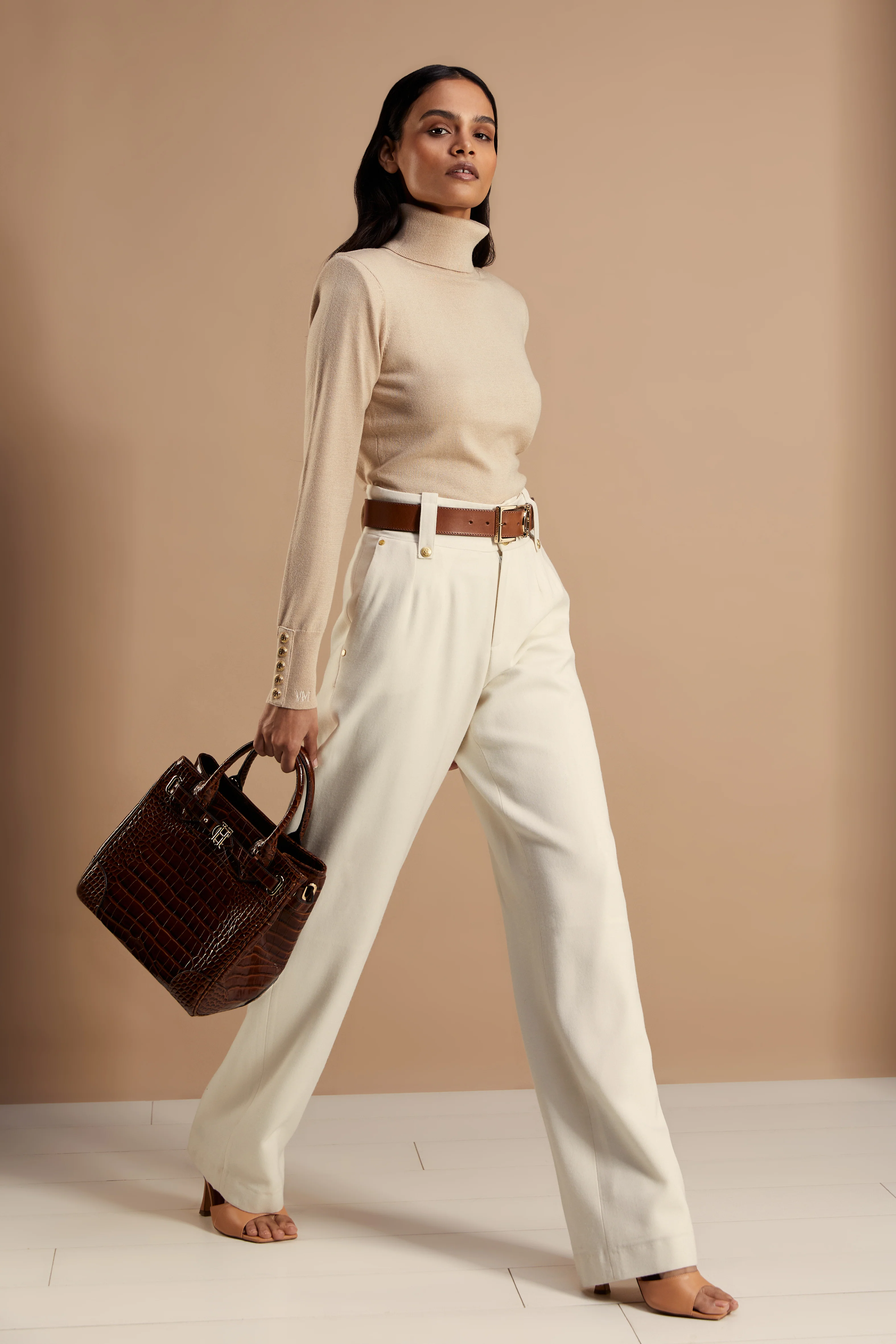 Victoria Cashmere Roll Neck (Stone)