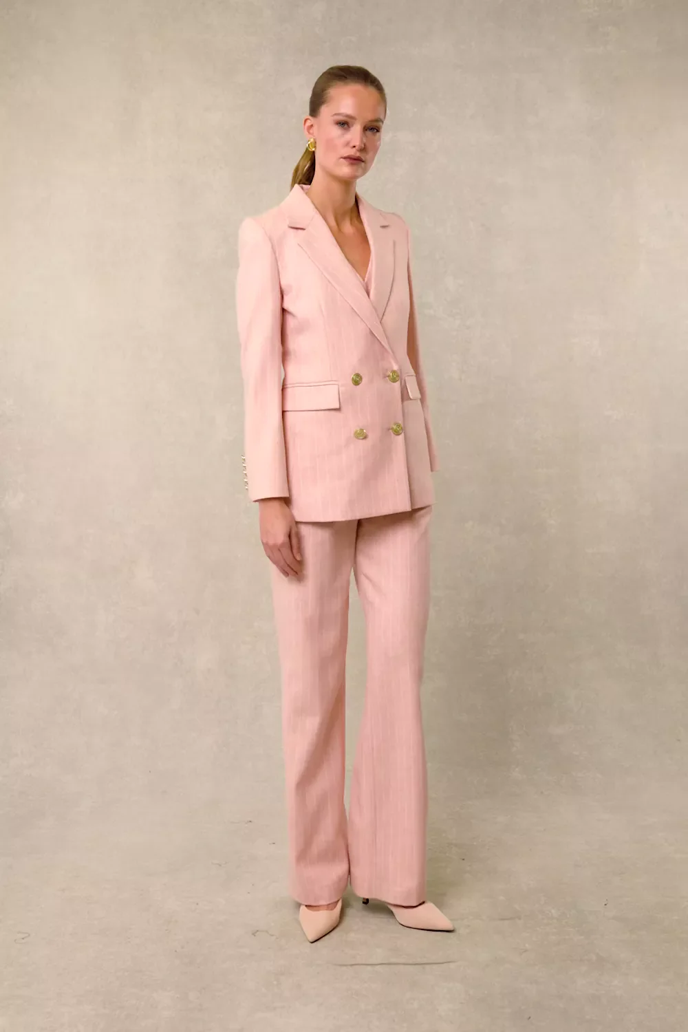 High Waisted Straight Trouser (Pink Chalk Pinstripe)