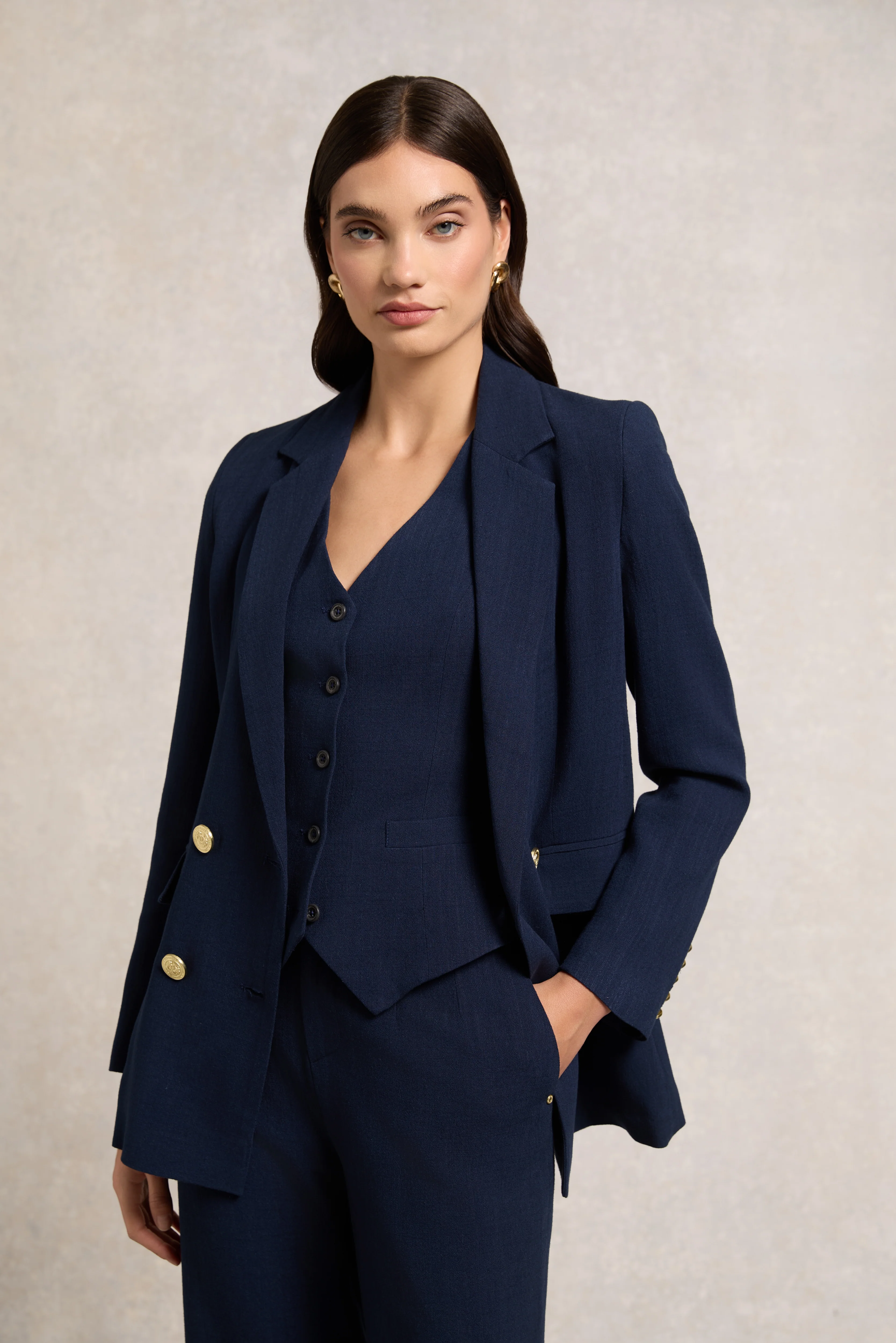 Double Breasted Blazer (Navy Linen)