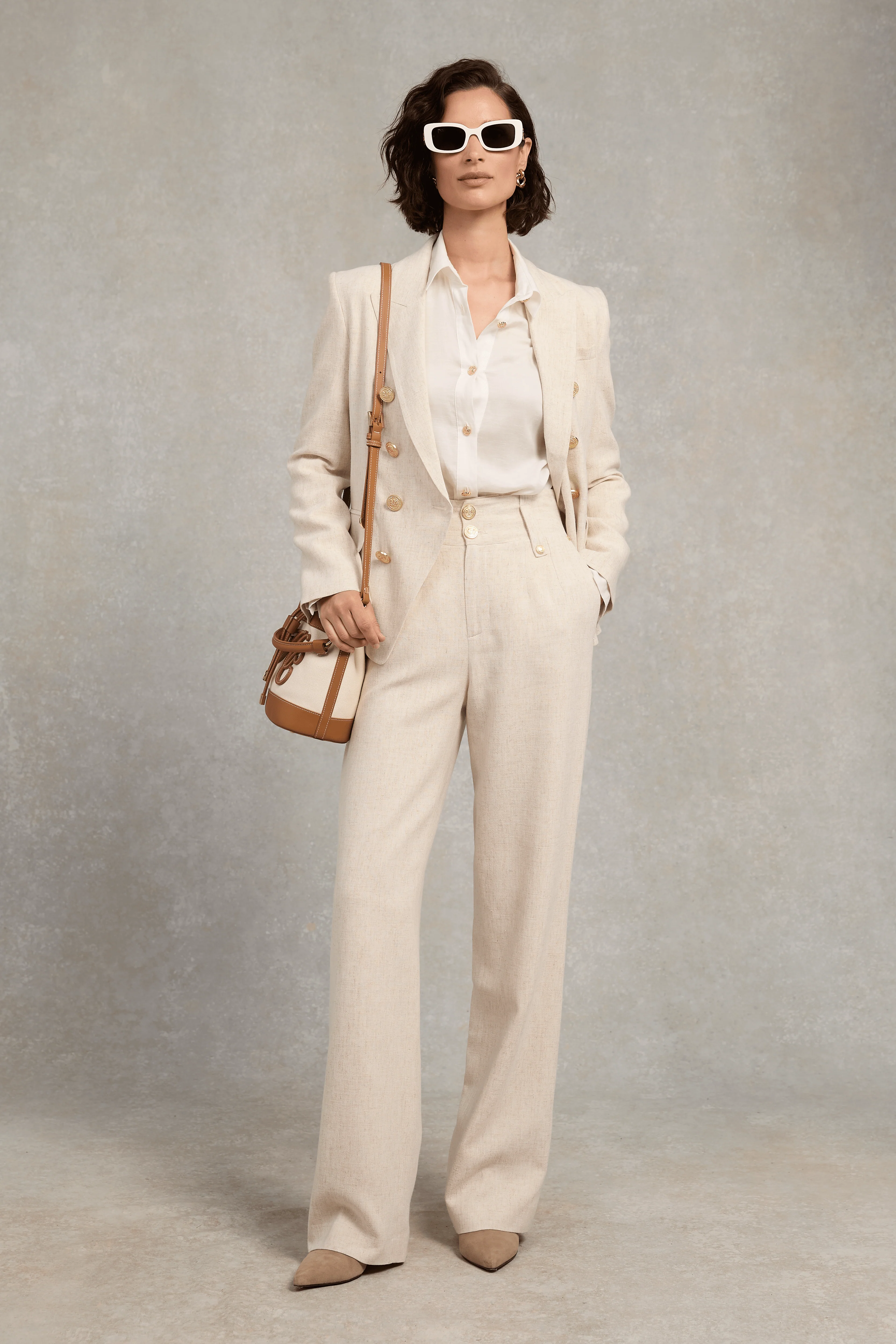 High Waisted Straight Trouser (Natural Linen)