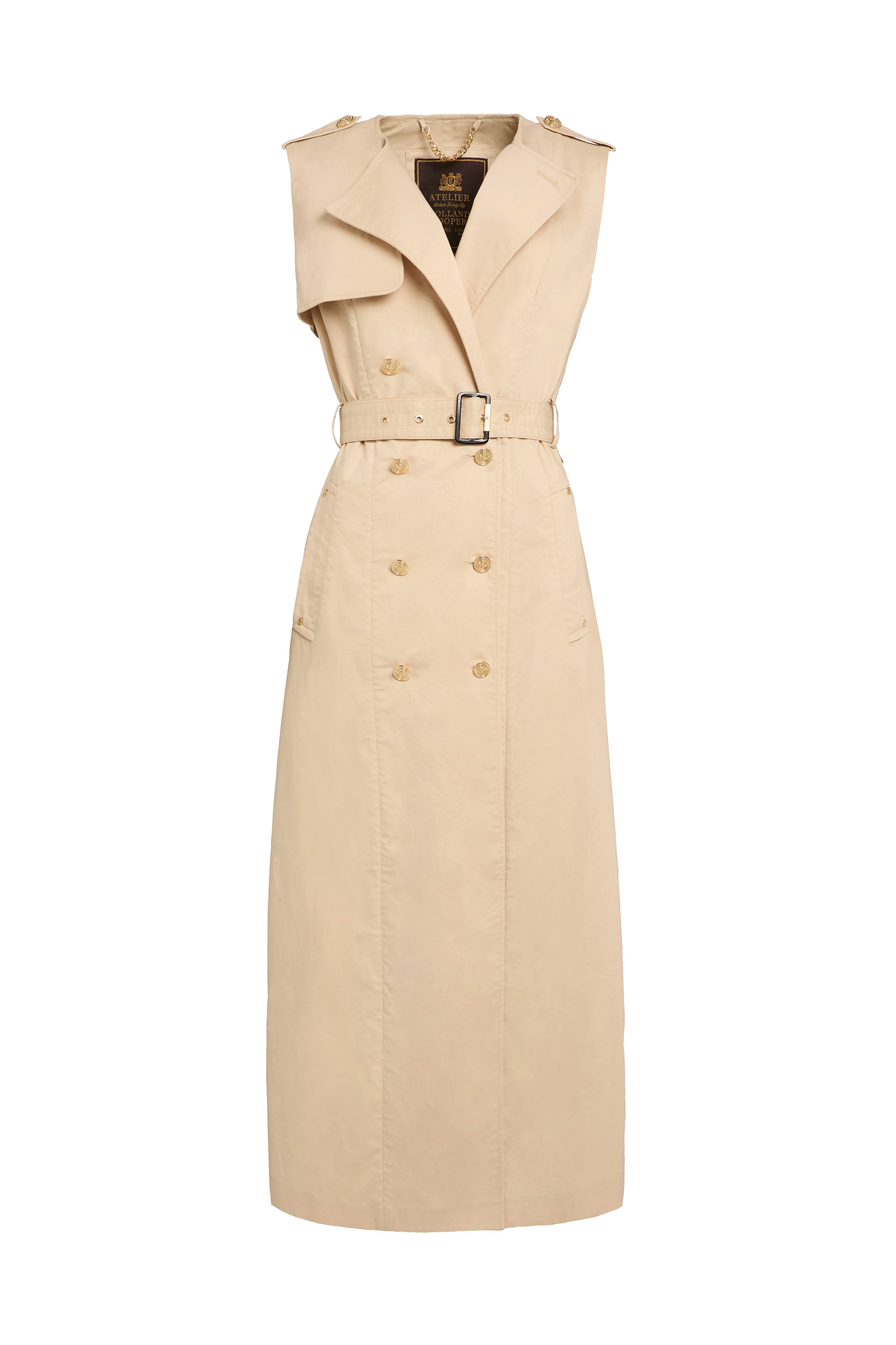 Collarless Trench Gilet (Stone)