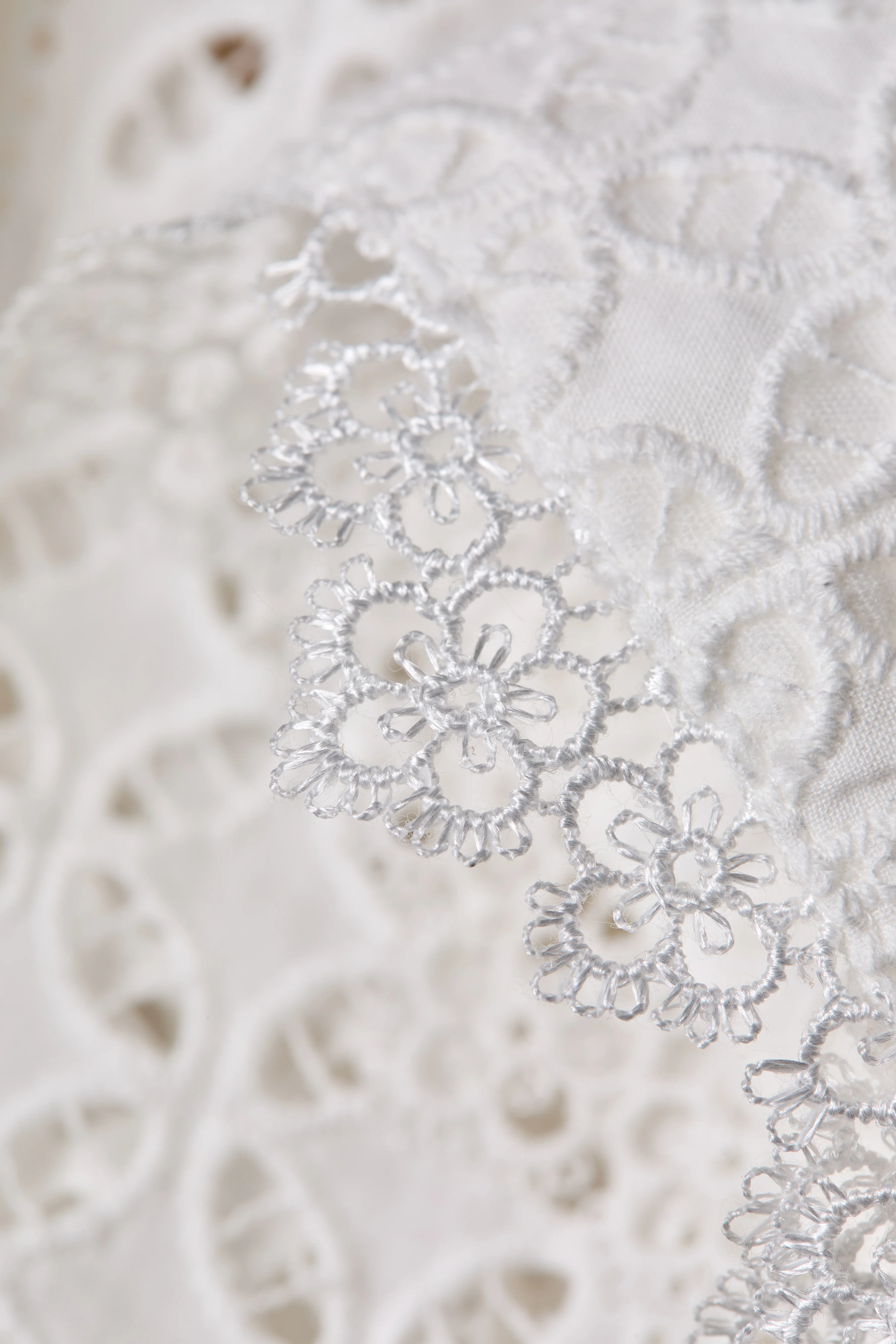 Collarless Broderie Shirt (White)