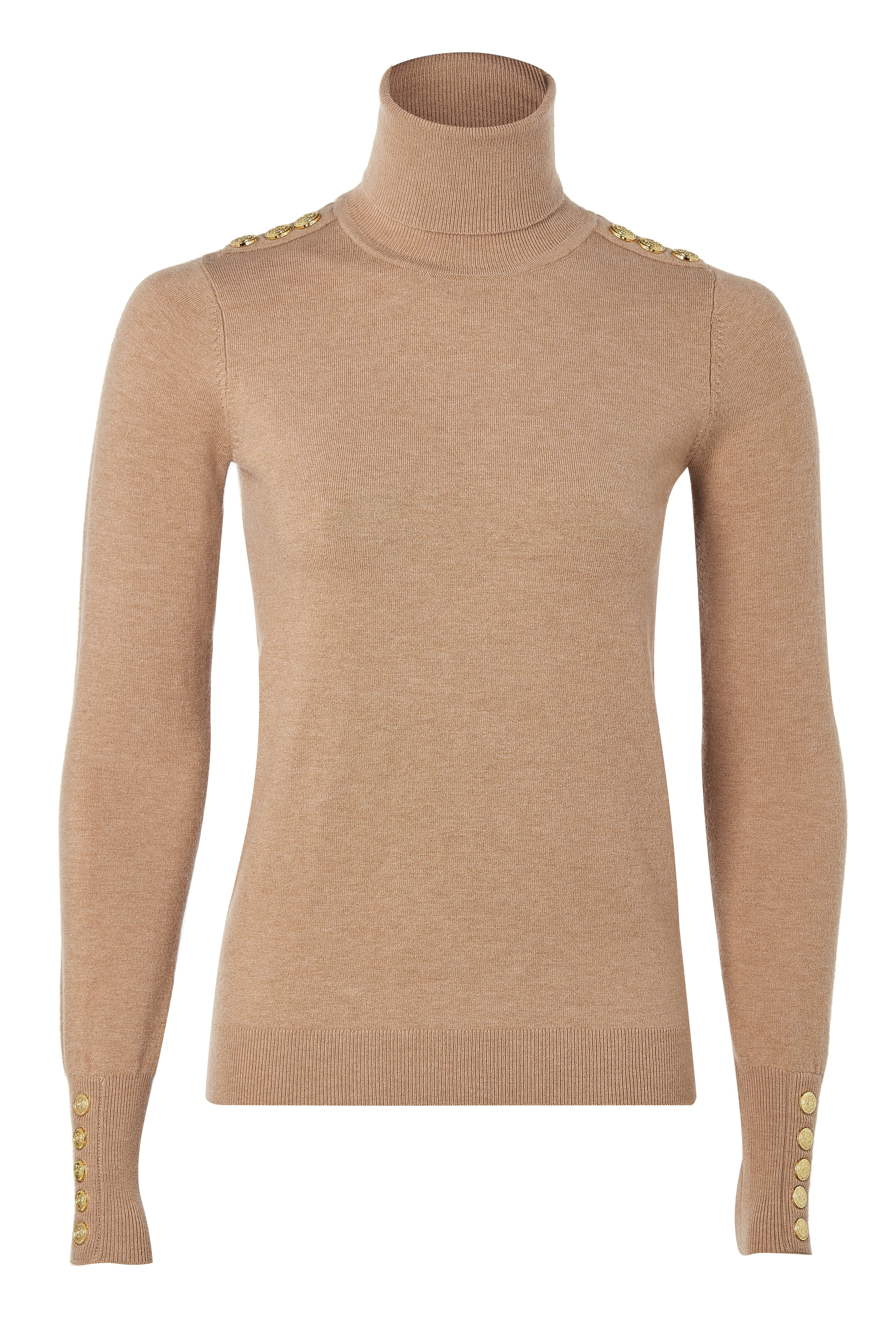 Buttoned Knit Roll Neck (Dark Camel)