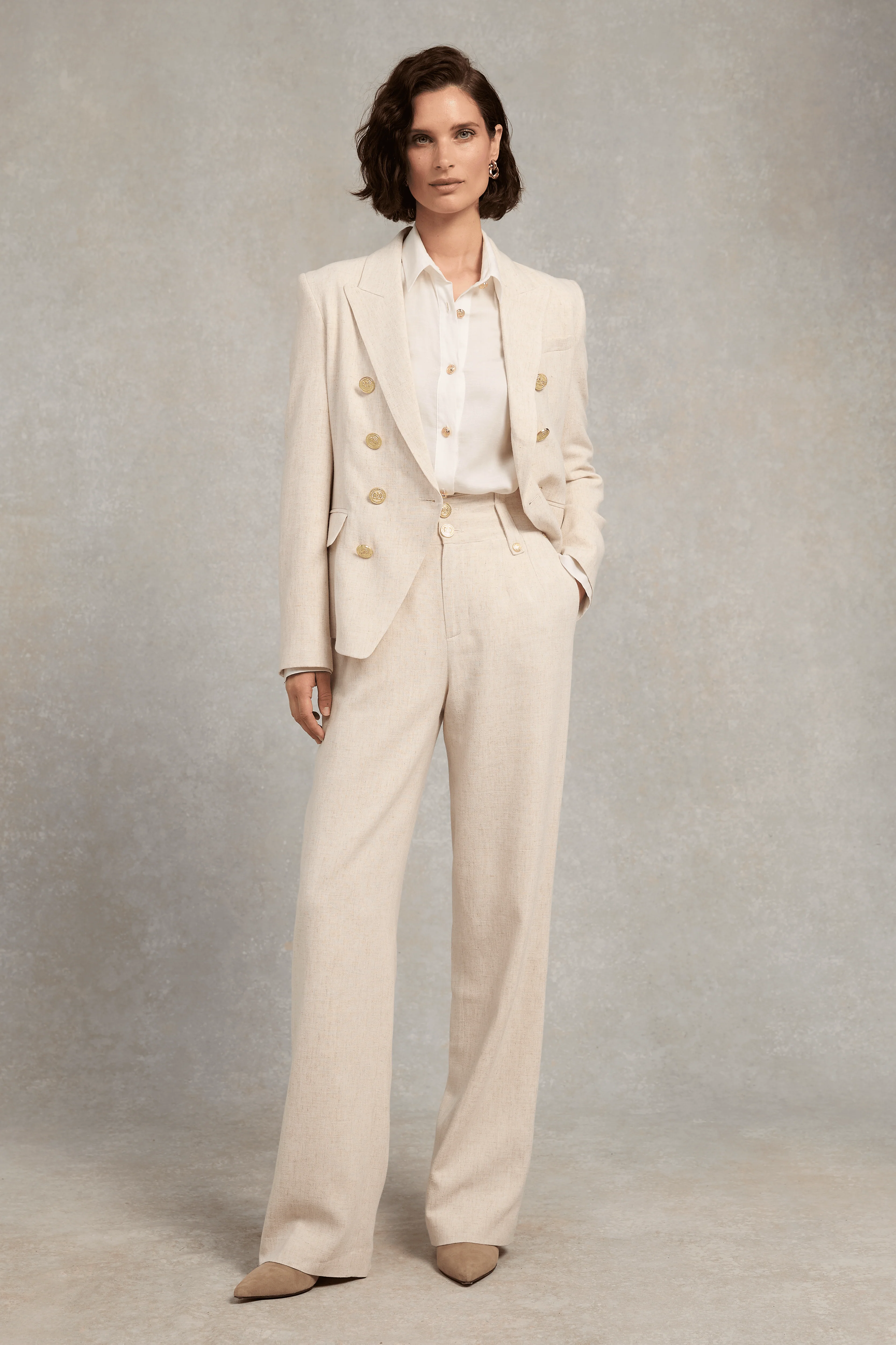 High Waisted Straight Trouser (Natural Linen)