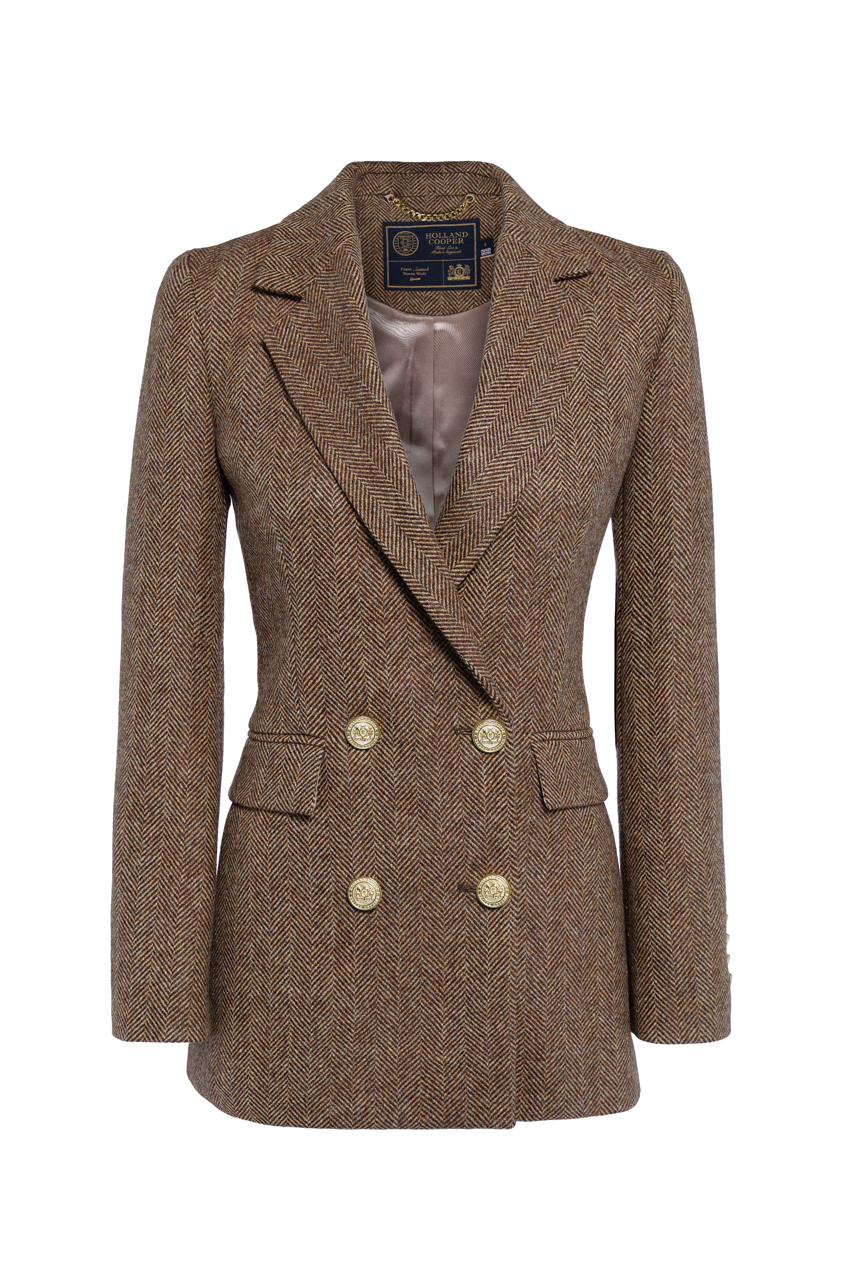 Double Breasted Blazer (Large Scale Brown Herringbone)