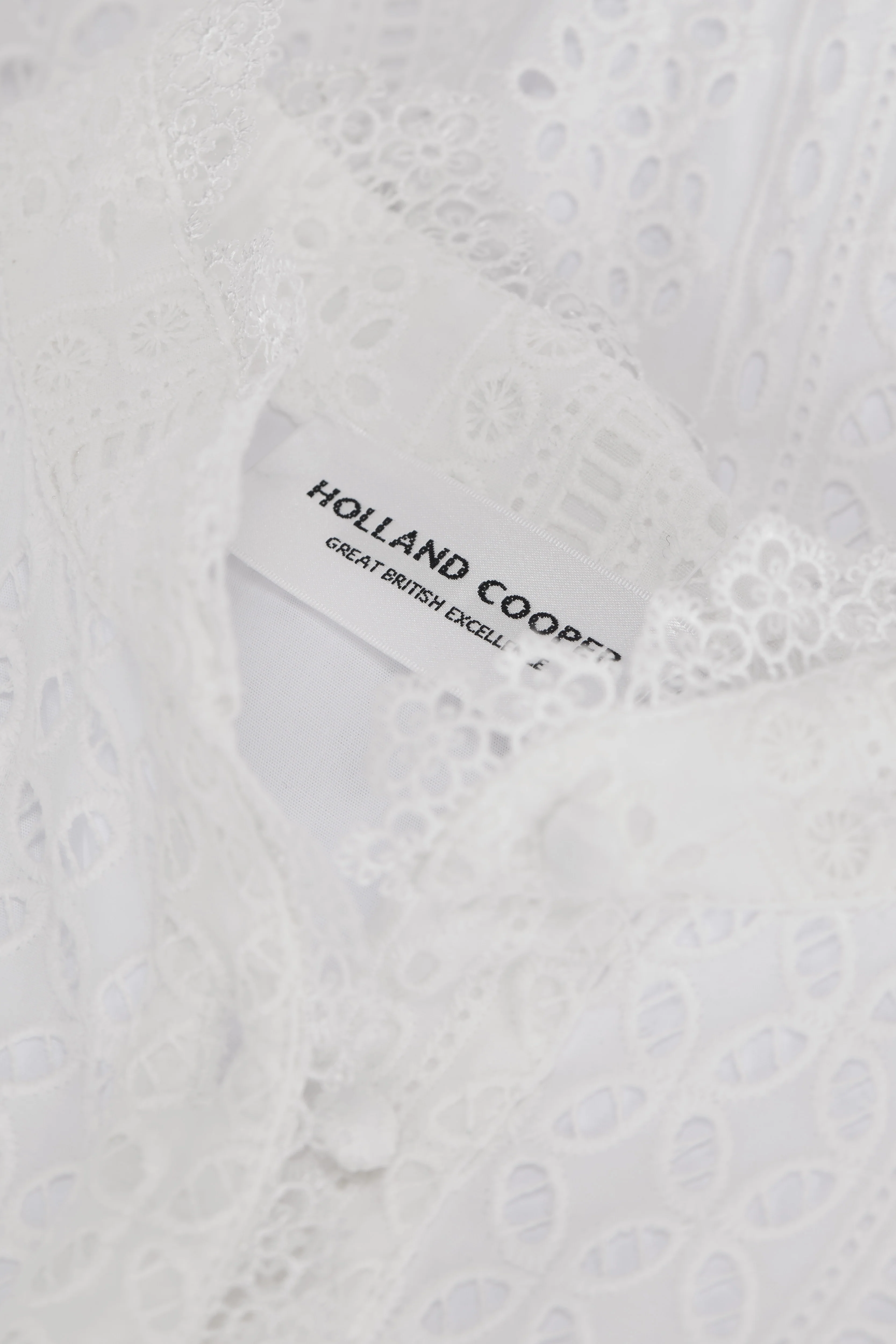 Collarless Broderie Mini Dress (White)