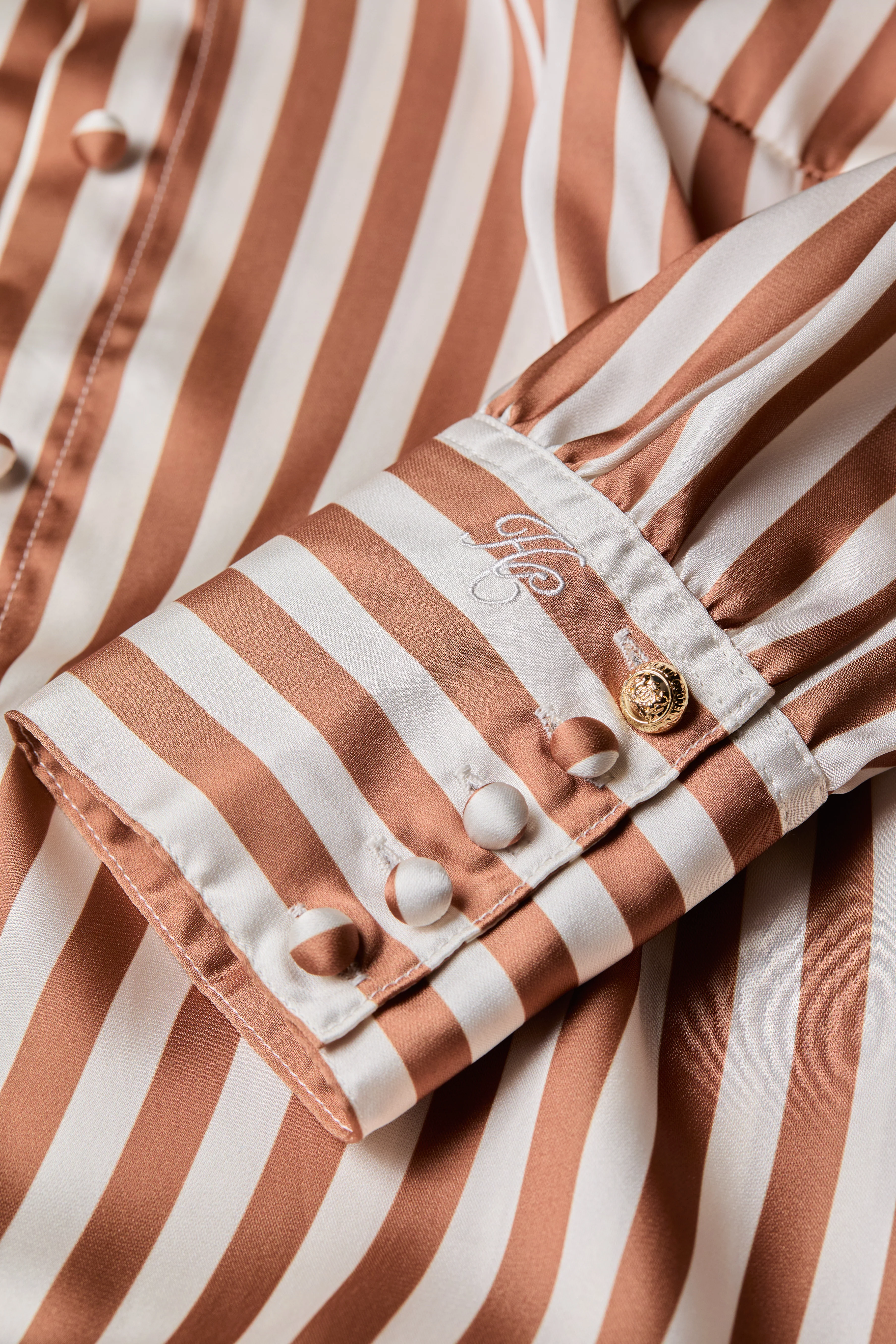 Isla Satin Shirt (Terracotta Stripe)