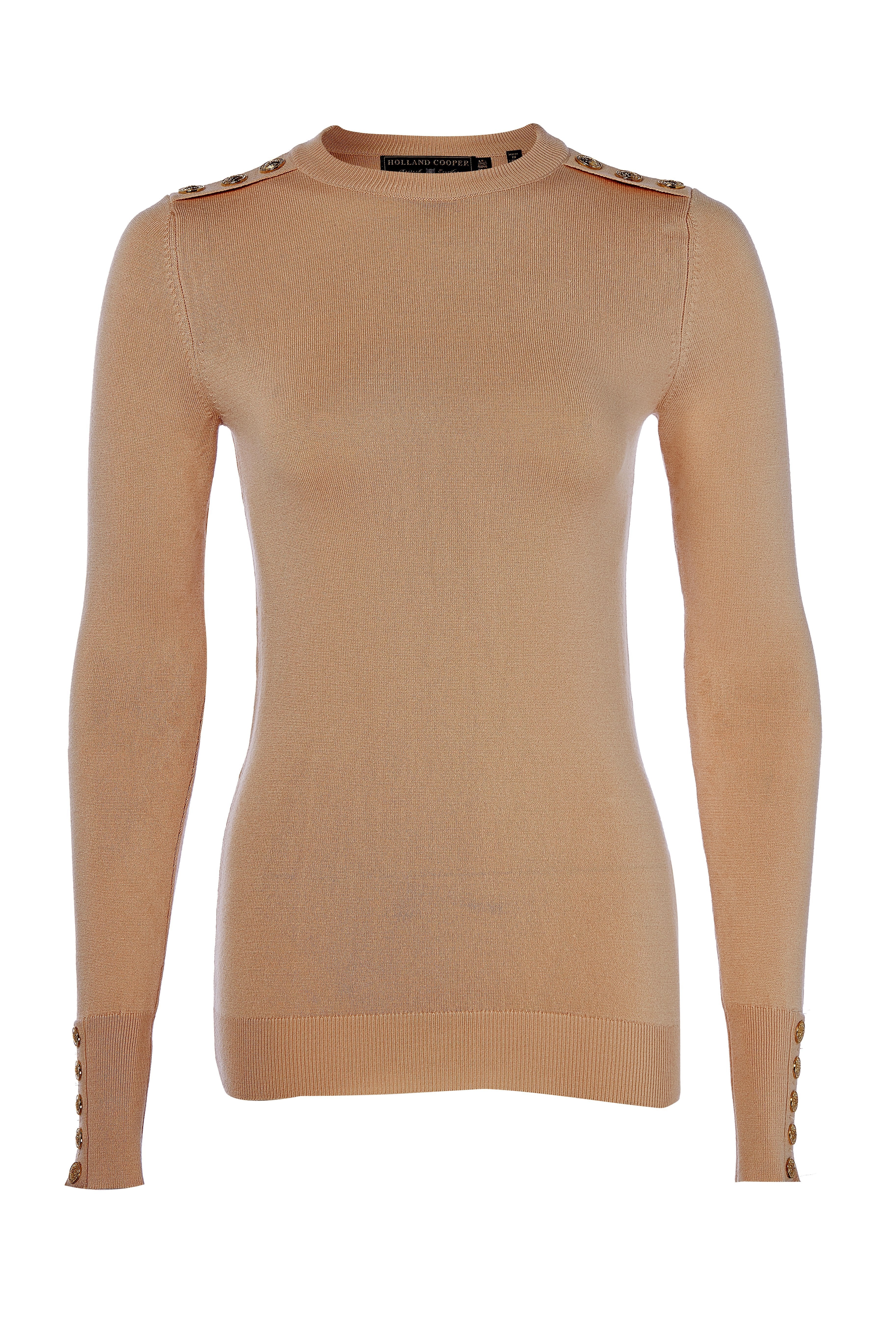 Buttoned Knit Crew Neck (Dark Camel)